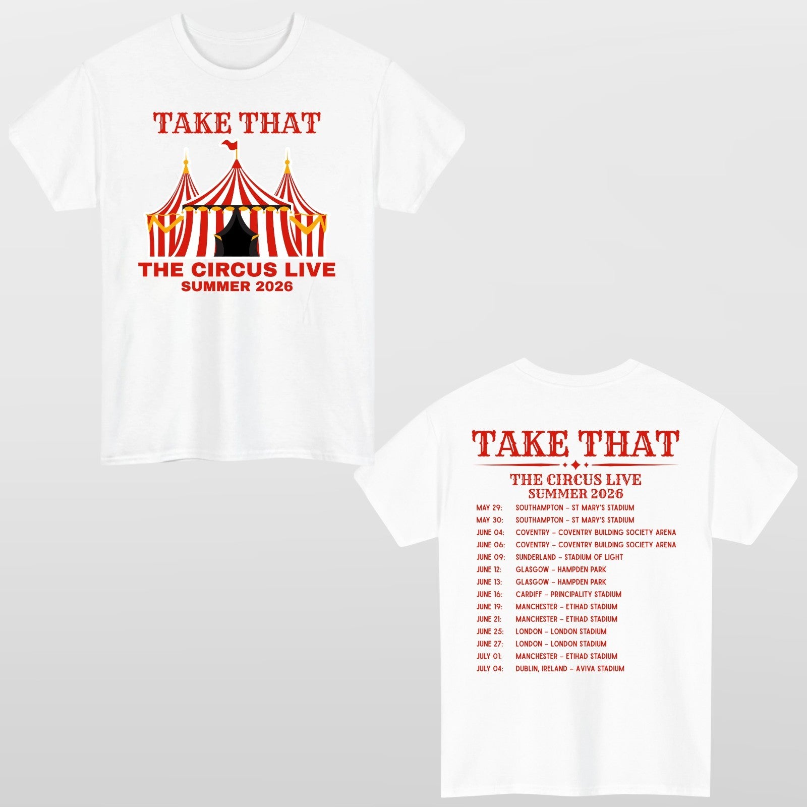 Take That The Circus Live Tour 2026 Inspired 2 Sided Unisex Music Fan T-Shirt