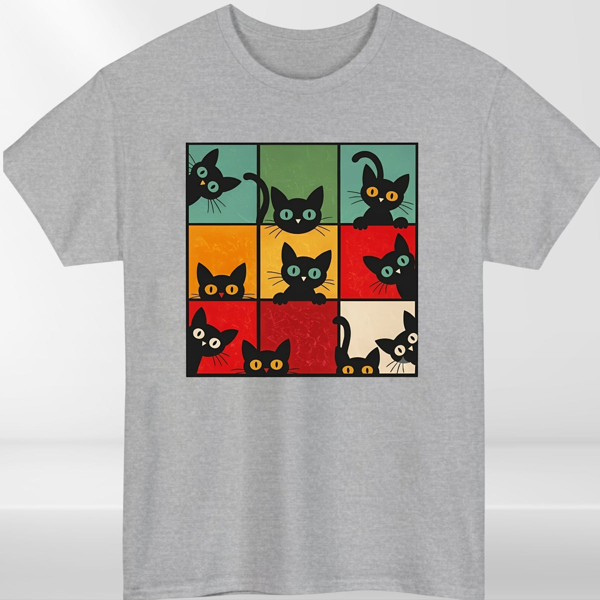 Funny Peeking Cat Grid T Shirt Retro Kitten Graphic Unisex Gift Tee Top