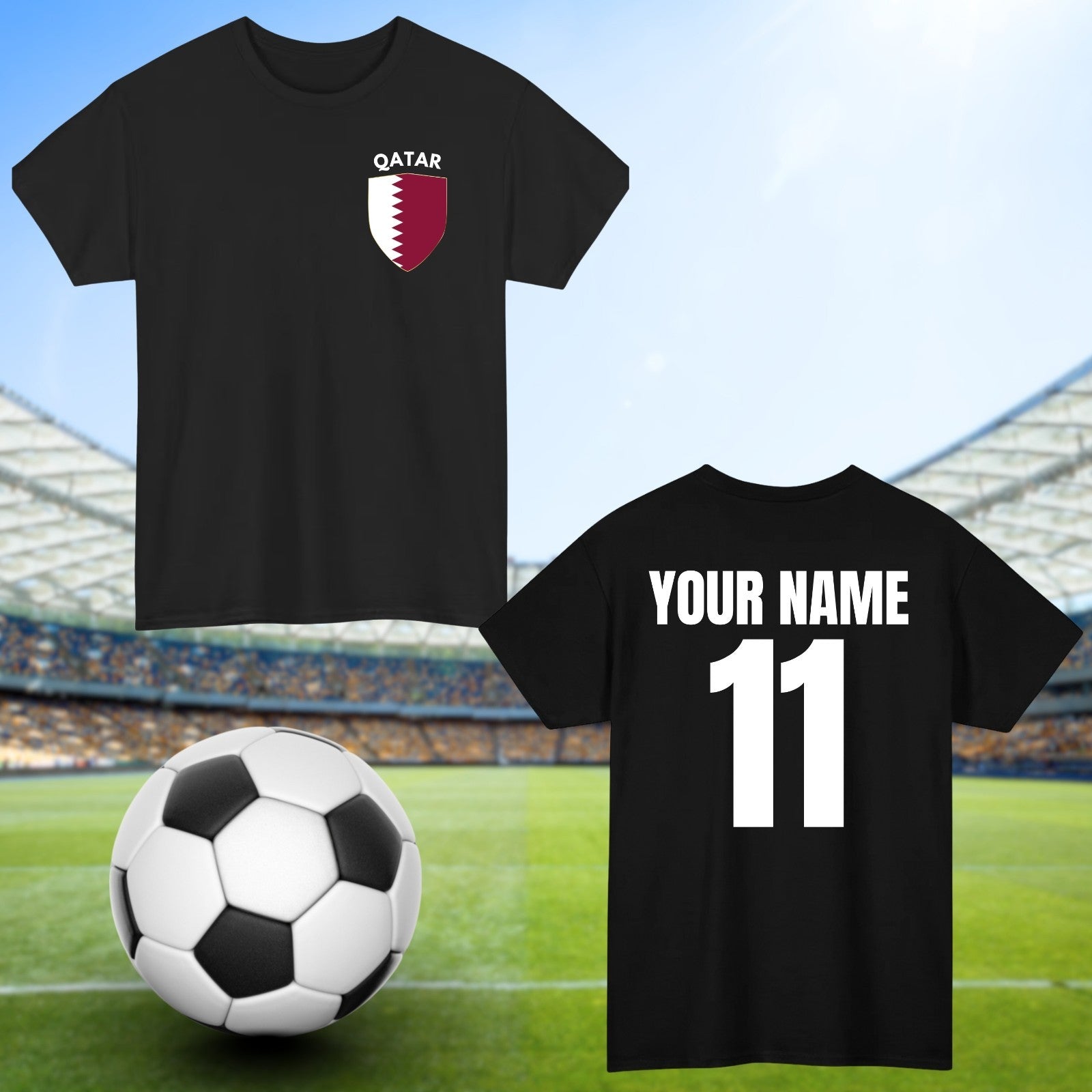 Personalised Qatar Football T-Shirt Custom Name And Number Sports Lover Top