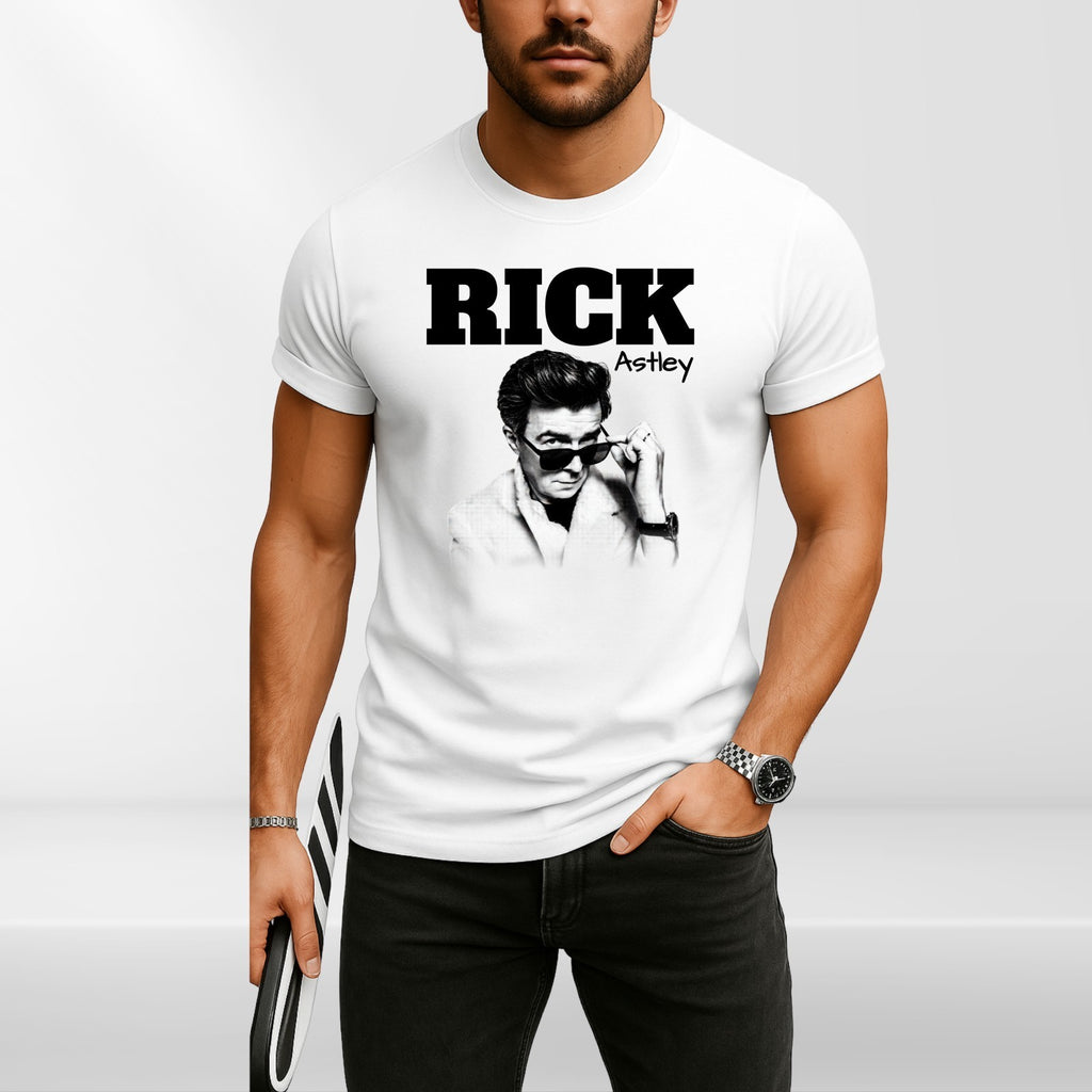 Rick Astley Homage T-Shirt Funny UK Music Icon Legend 90's 80's Retro Tee