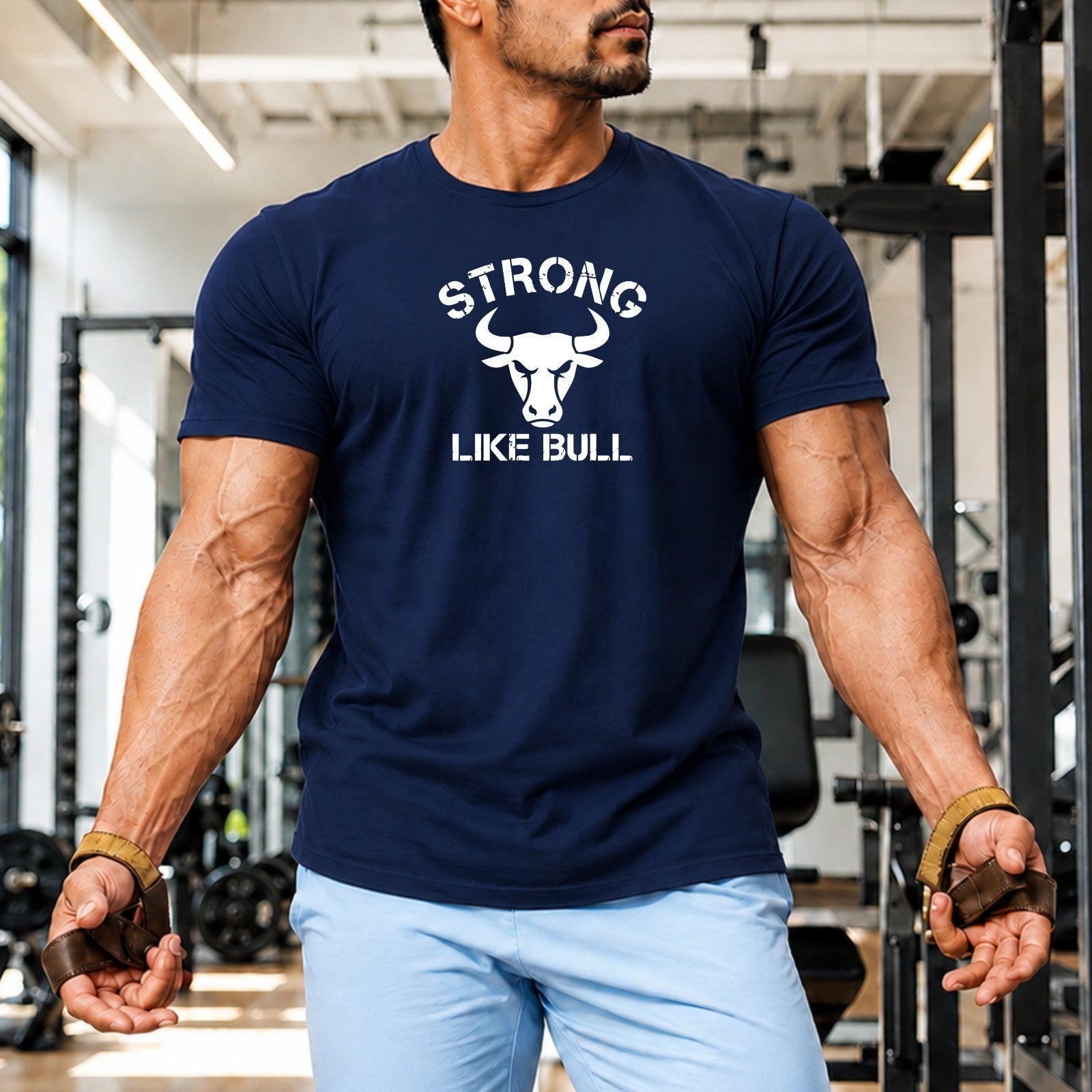 Strong Bull Gym T Shirt Bodybuilding Workout Fitness Training Muscle Top UK