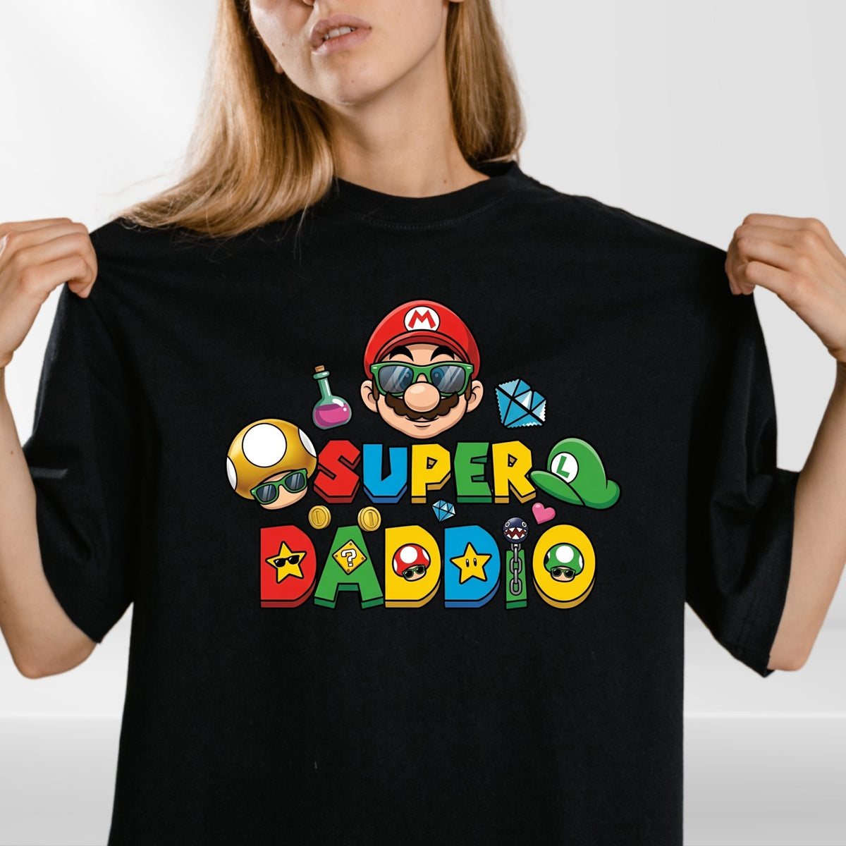 Super Mario Daddio Inspired T Shirt Funny Gaming Dad Unisex Gift Tee Top