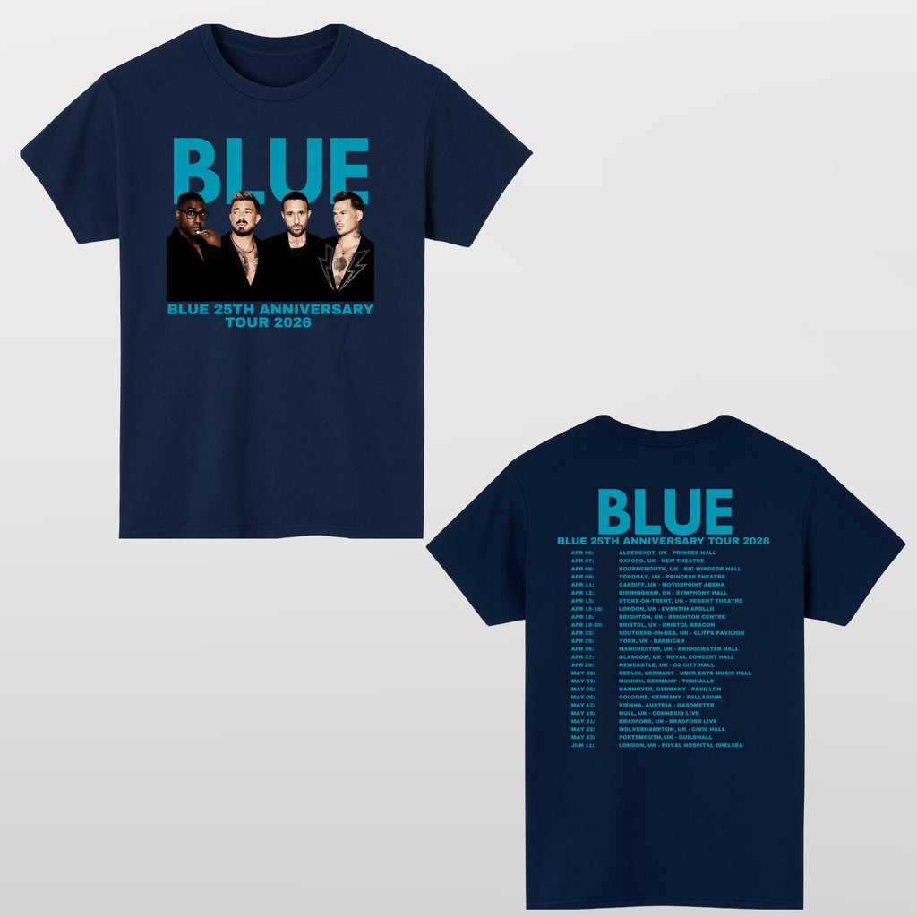 Blue 25th Anniversary Tour 2026 Unisex T Shirt - UK Pop Band Music Retro Top