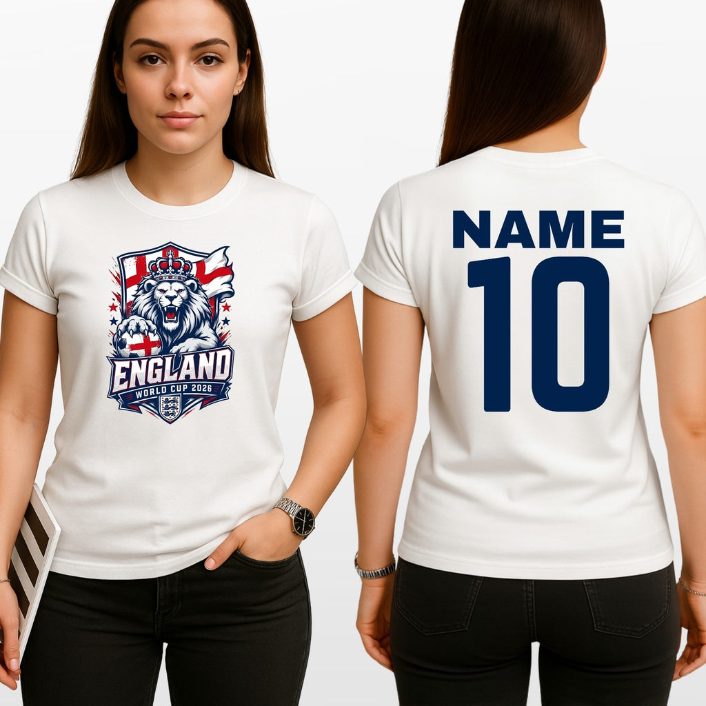 Personalised England Football T-Shirt World Cup 2026 Custom Name & Number Tee