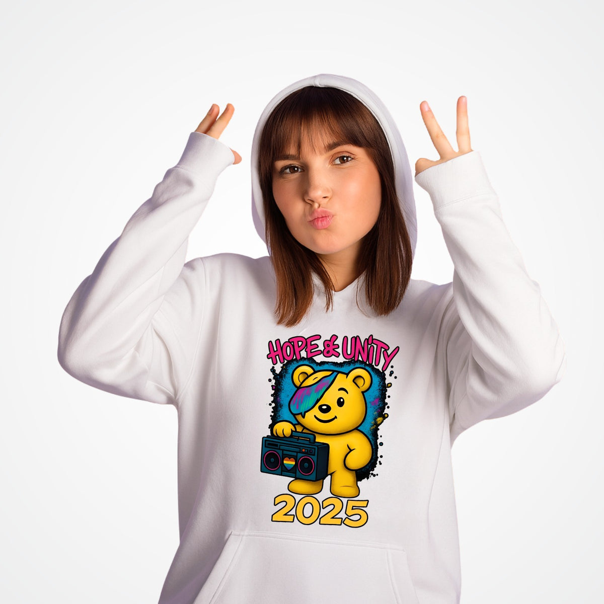 Hope & Unity 2025 Bear Hoodie | Positive Graphic Hoodie | Unisex 3Y–4XL
