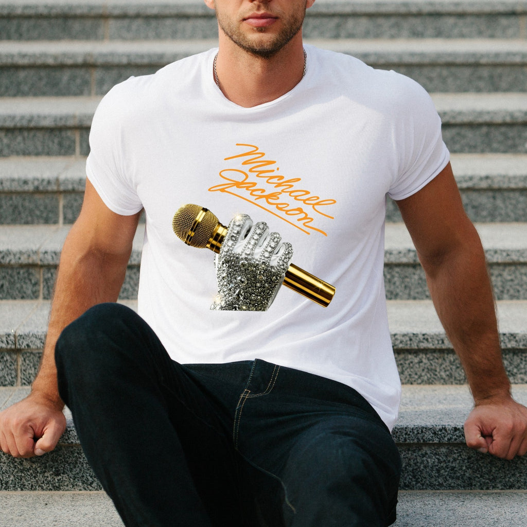 Michael Jackson Signature T-Shirt Gold Mic Glove King of Pop Graphic Unisex Tee