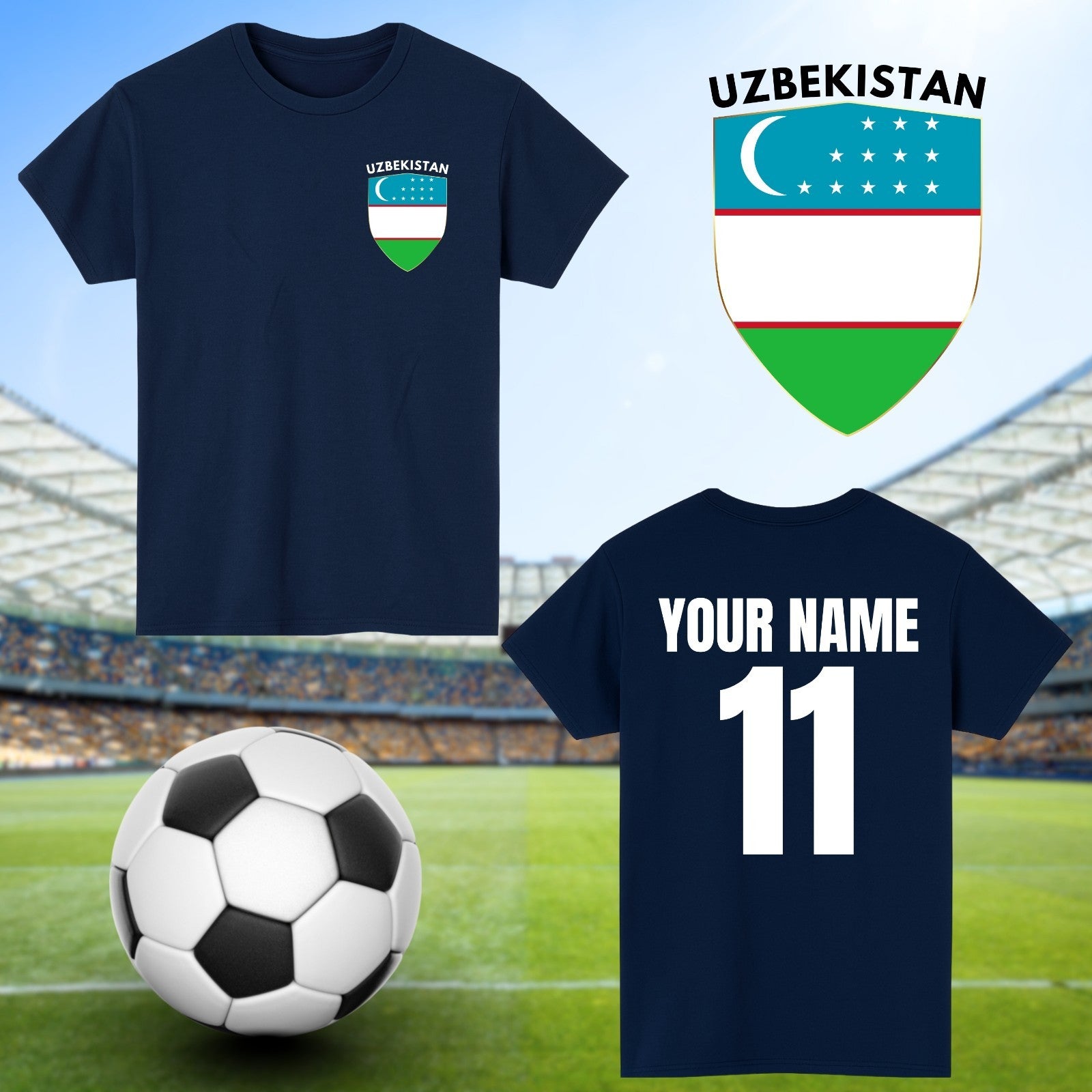 Personalised Uzbekistan Football T-Shirt Custom Name And Number Sports Lover Top