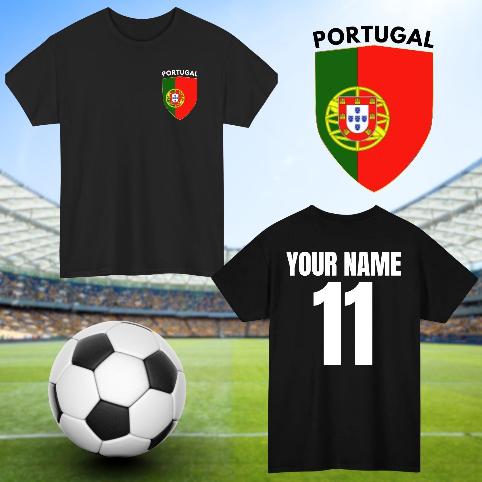 Personalised Portugal Football T-Shirt Custom Name And Number Sports Lover Top