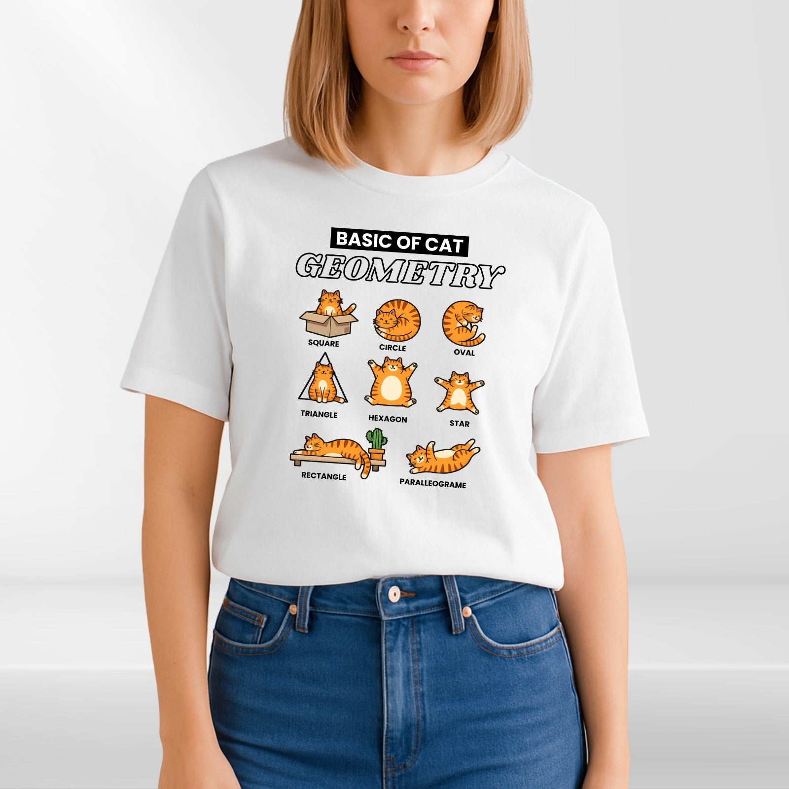 Cat Geometry Graphic Print Animal Meme Mens Womens Shirt Unisex Tee