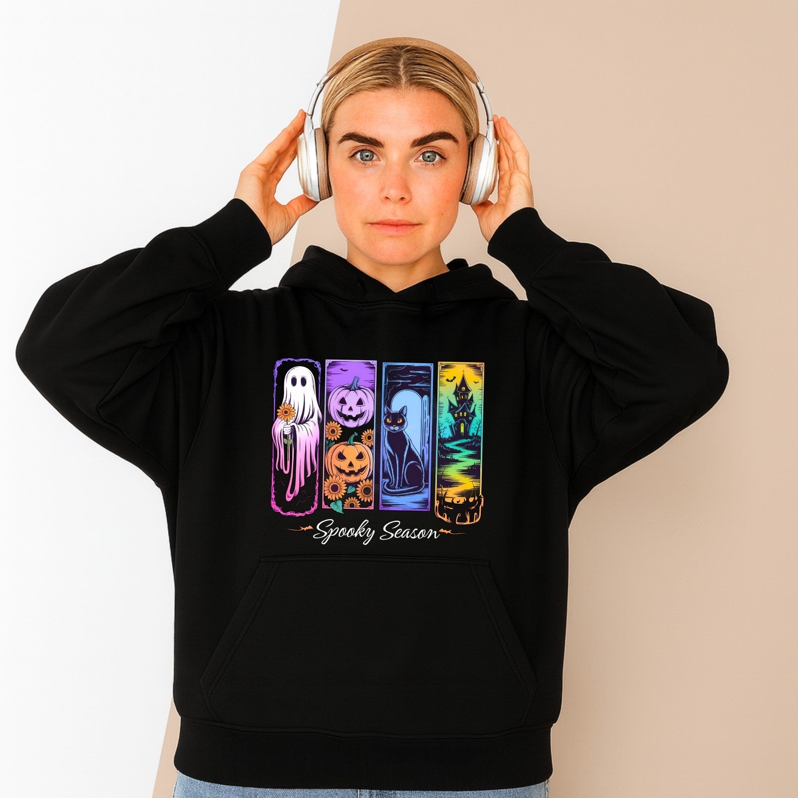 Spooky Season Hoodie | Halloween Ghost & Pumpkin Design | Cute Spooky Sweatshirt