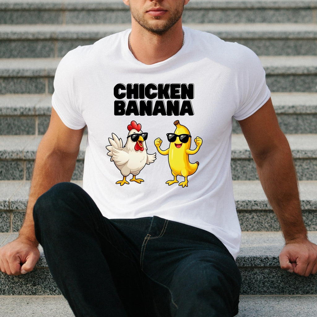 Funny Dancing Chicken Banana T-Shirt Graphic Meme Cartoon Unisex Casual Tee