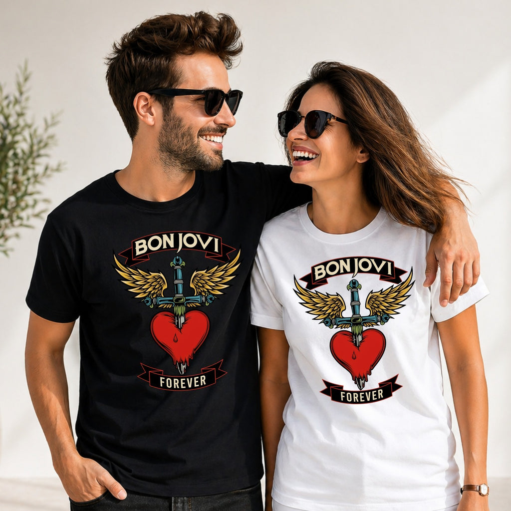 Bon Jovi Forever Inspired T-Shirt Band Merch Heart – Vintage Rock Band Concert