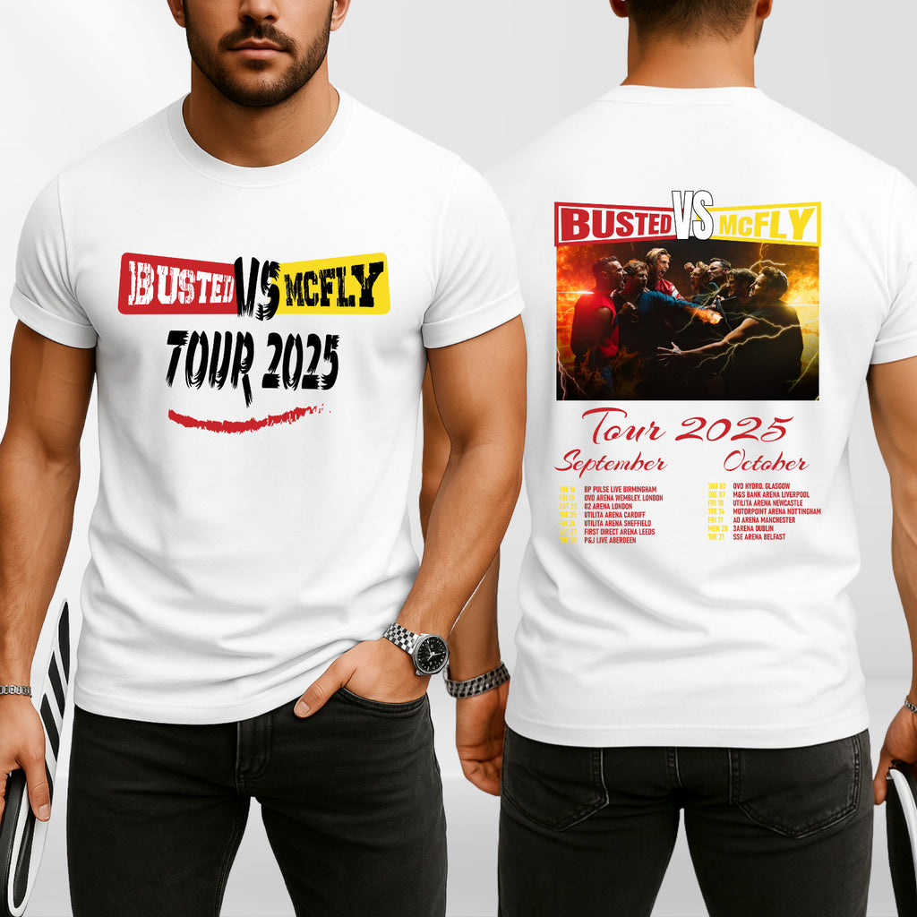 McFly vs Busted Tour 2025 T-Shirt Team McFly Band Front & Back Concert Gift Top