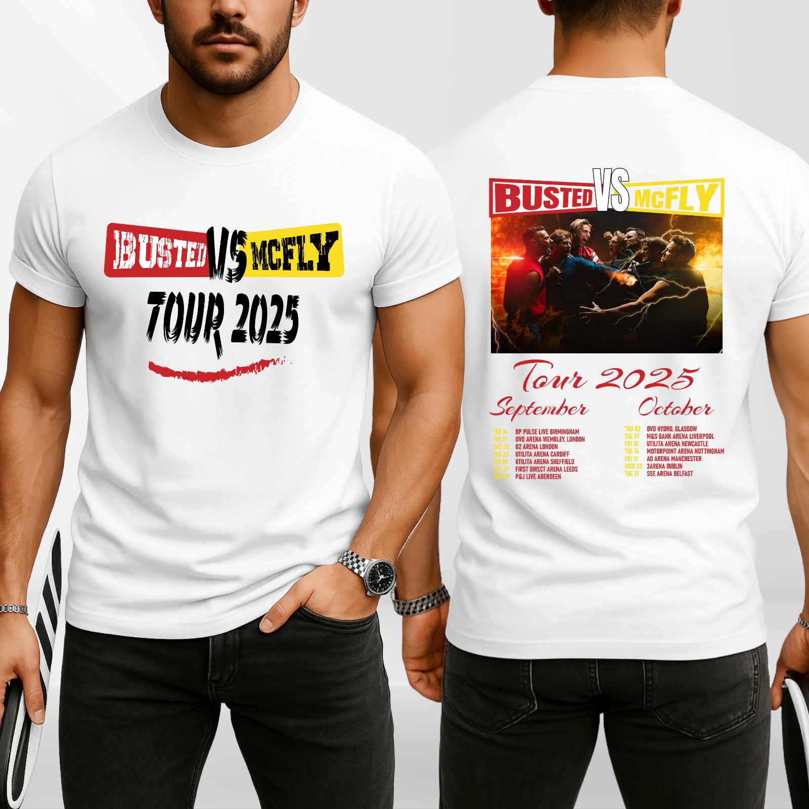 McFly vs Busted Tour 2025 T-Shirt Team McFly Band Front & Back Concert Gift Top