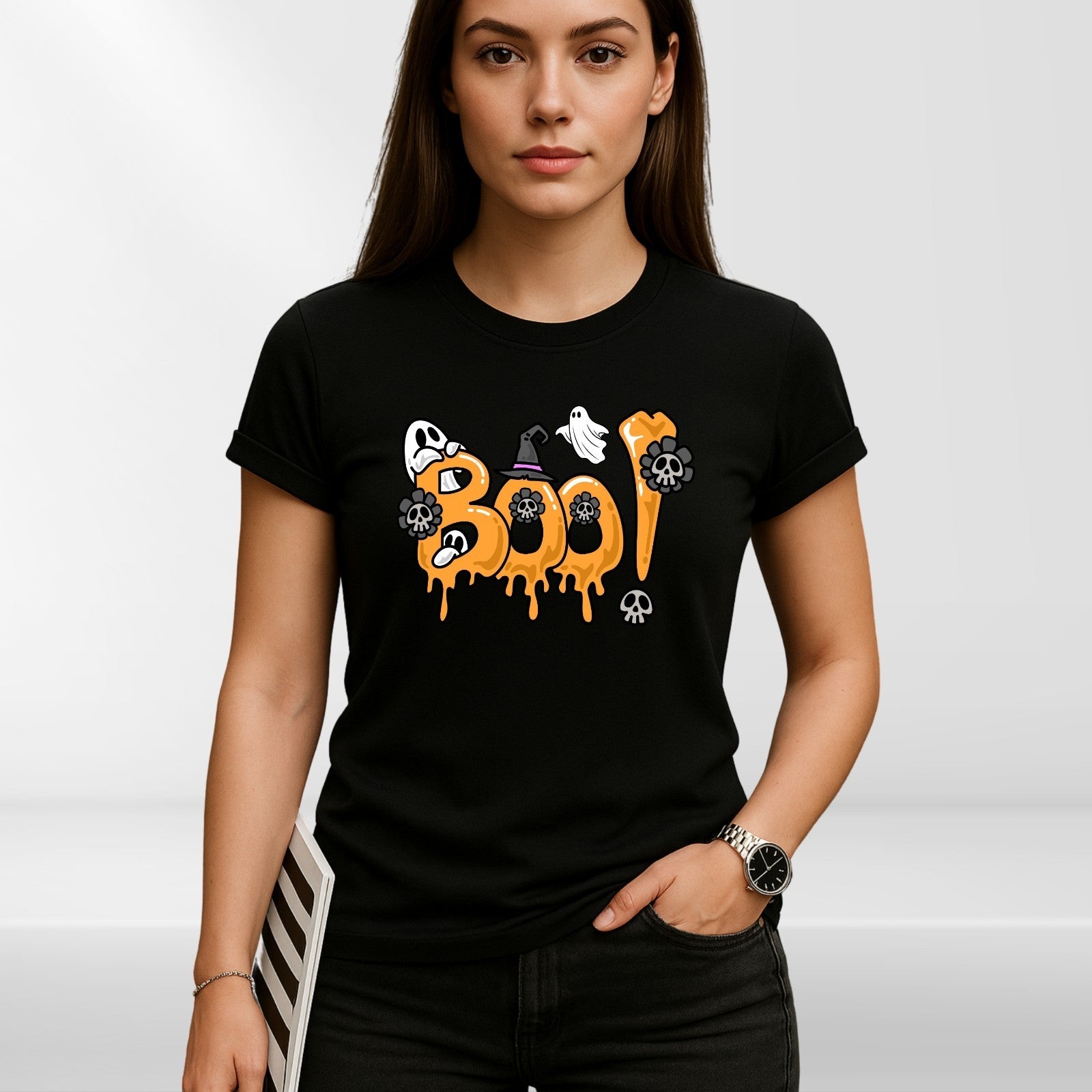 BOO! Halloween T-Shirt | Funny Ghost Pumpkin Tee | Spooky Horror Shirt | Trick o