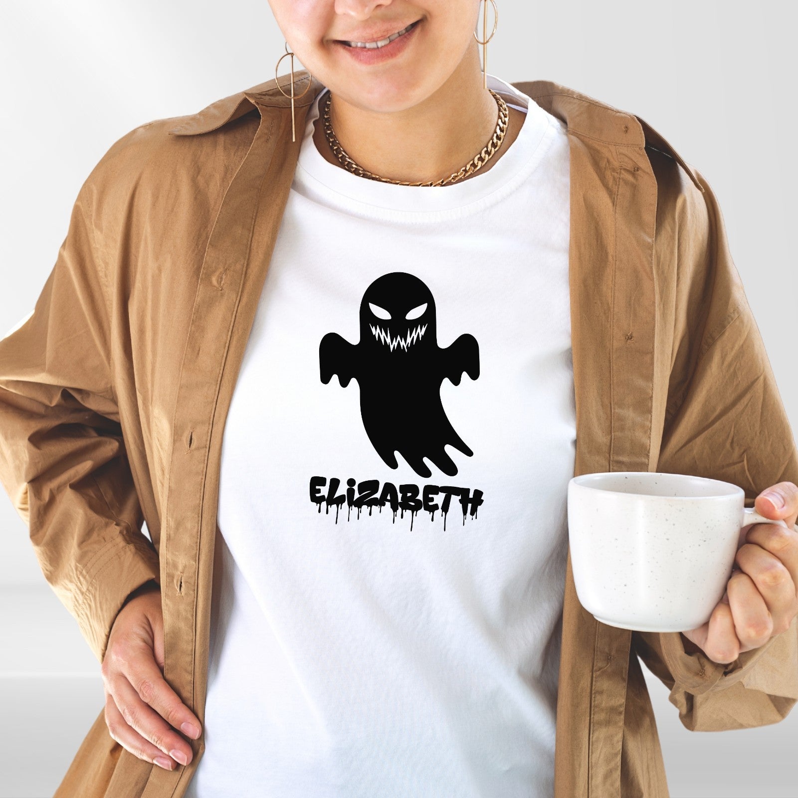 Personalised Halloween Ghost Couple T-Shirt Custom Name Spooky Scary Festive Top