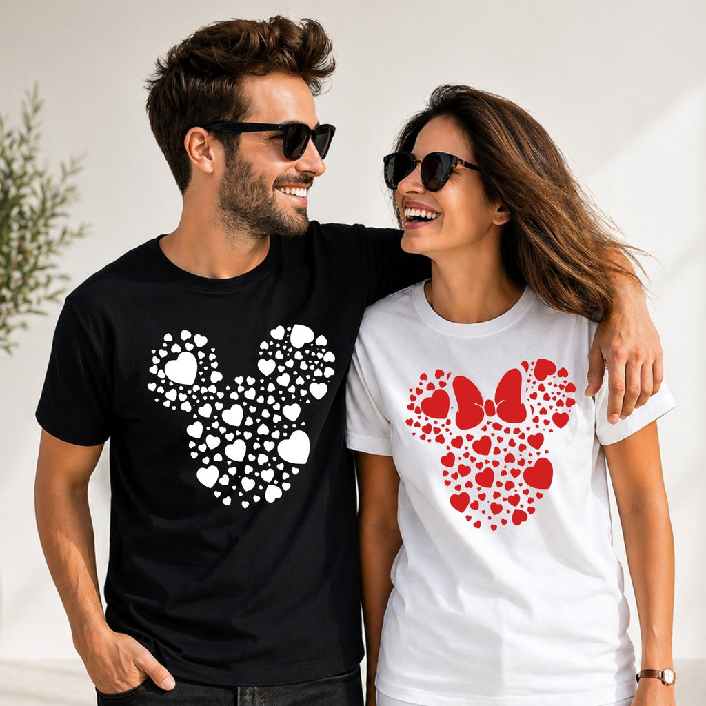 Mickey Minnie Heart T-Shirt Matching Disney Love Unisex Tee
