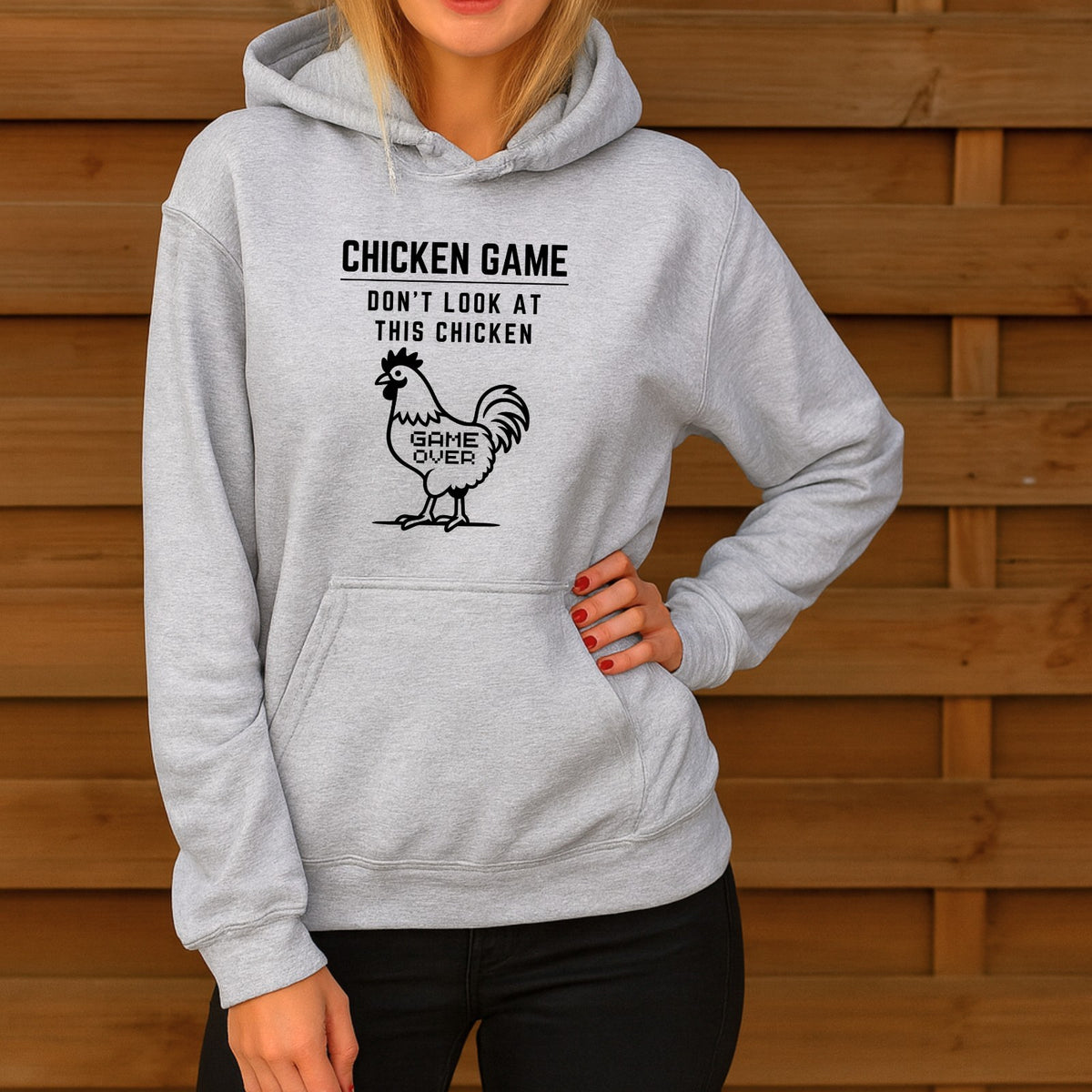 CHICKEN GAME HOODIE Dont Look Game Over Funny Novelty Hooded Jumper