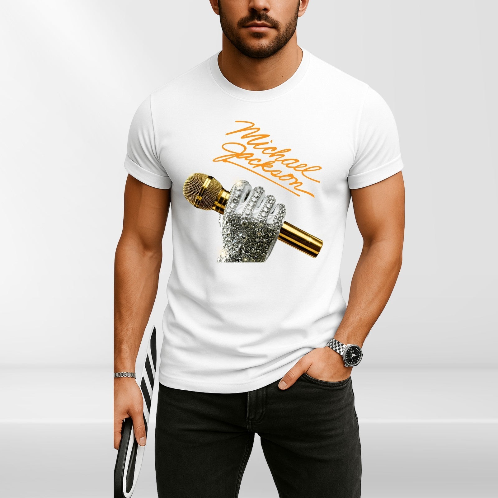 Michael Jackson Signature T-Shirt Gold Mic Glove King of Pop Graphic Unisex Tee