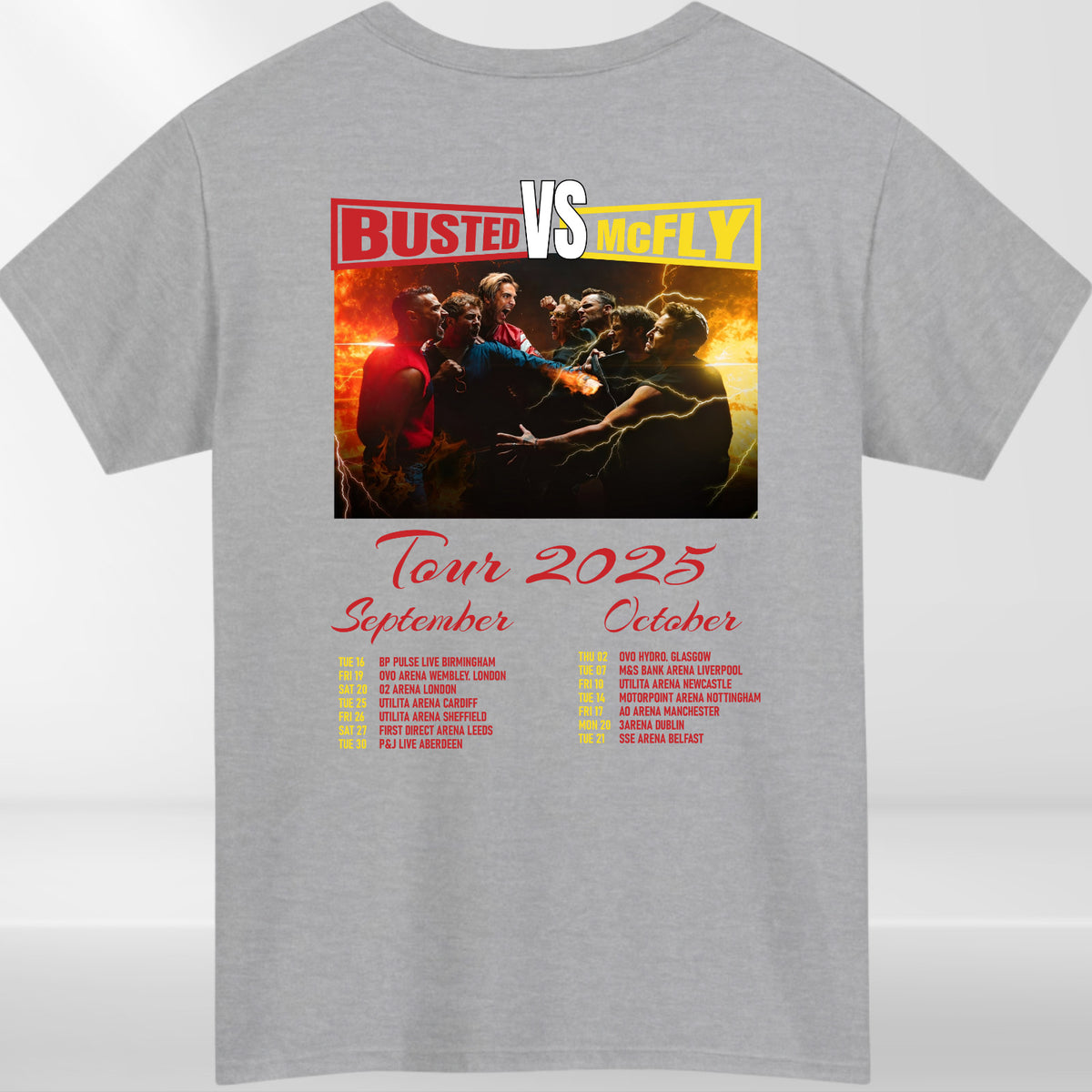 McFly vs Busted Tour 2025 T-Shirt Team McFly Band Front & Back Concert Gift Top