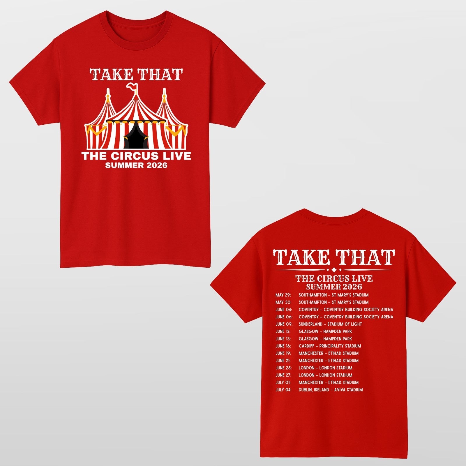 Take That The Circus Live Tour 2026 Inspired 2 Sided Unisex Music Fan T-Shirt