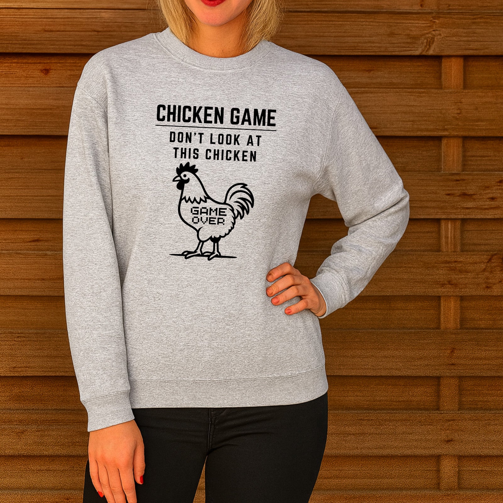 CHICKEN GAME SWEATSHIRT Dont Look Game Over Sweater Funny Novelty Jumper