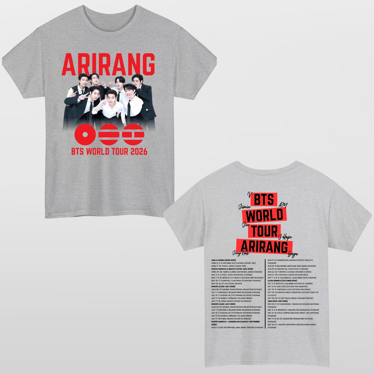 BTS Arirang Inspired World Tour T Shirt Unisex Adults Fan Merch Tee