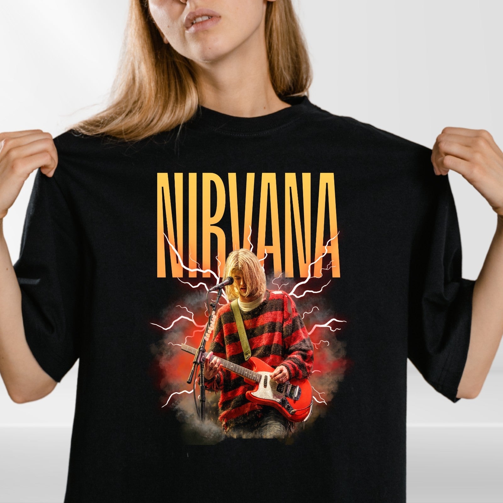 Nirvana T Shirt Kurt Cobain Guitar Grunge Rock Band Tee Unisex