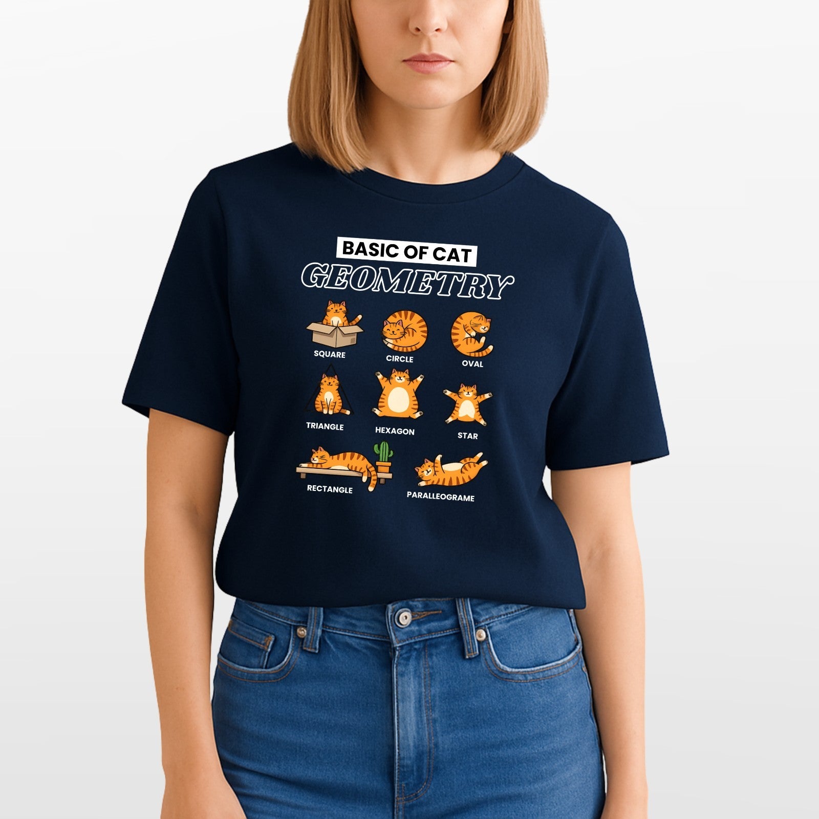 Cat Geometry Graphic Print Animal Meme Mens Womens Shirt Unisex Tee