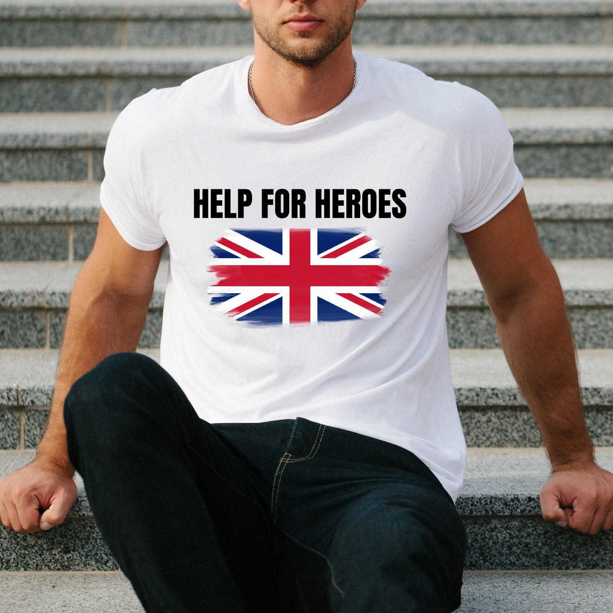 Help For Heroes Inspired Union Flag Graphic T-Shirt Flag Unisex Tee