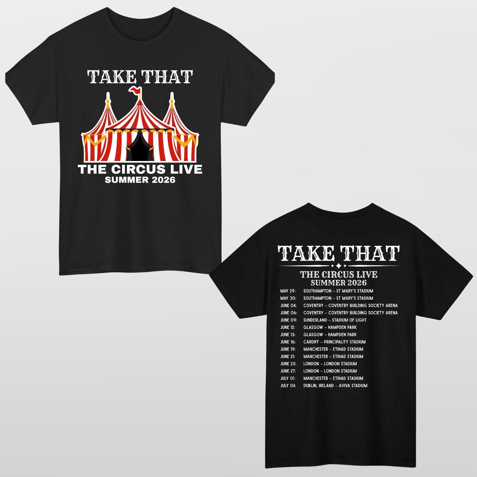 Take That The Circus Live Tour 2026 Inspired 2 Sided Unisex Music Fan T-Shirt