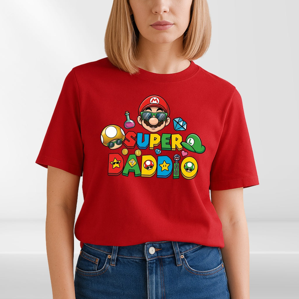 Super Mario Daddio Inspired T Shirt Funny Gaming Dad Unisex Gift Tee Top