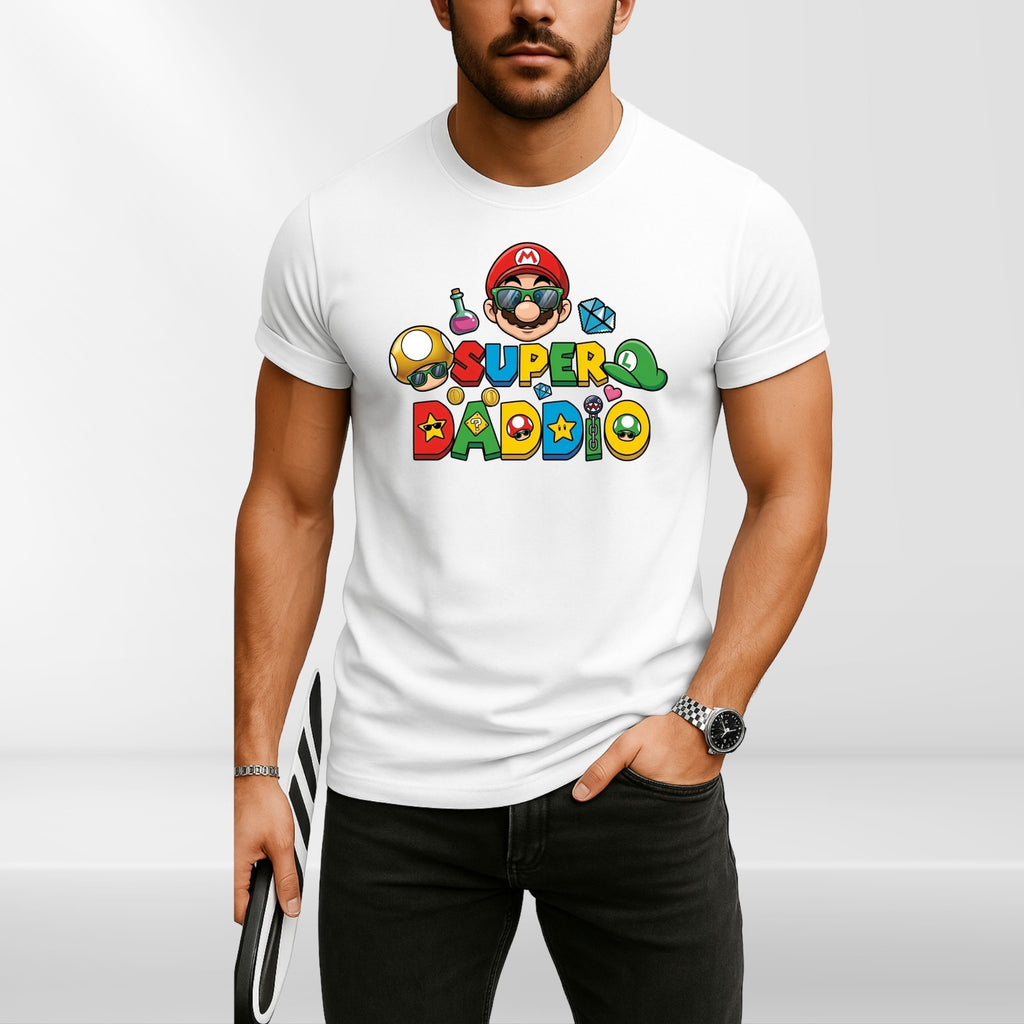 Super Mario Daddio Inspired T Shirt Funny Gaming Dad Unisex Gift Tee Top