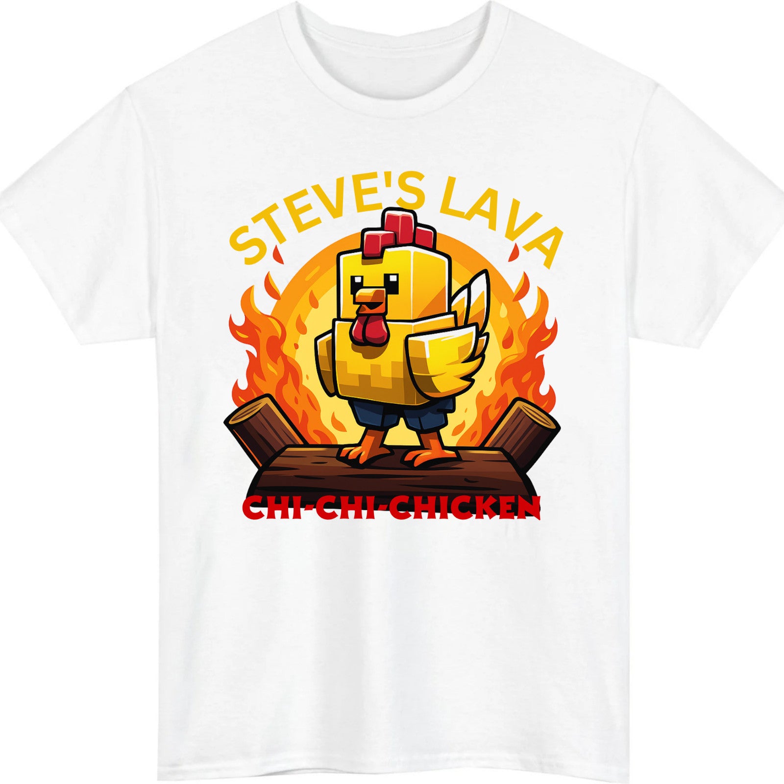 Steve’s Lava Chicken Funny Pixel on T-Shirt product view 2
