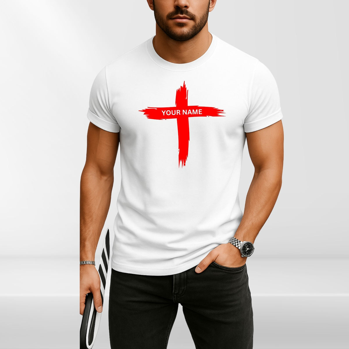 Personalised Cross T-Shirt Family Matching Easter Christian Black Cotton Top