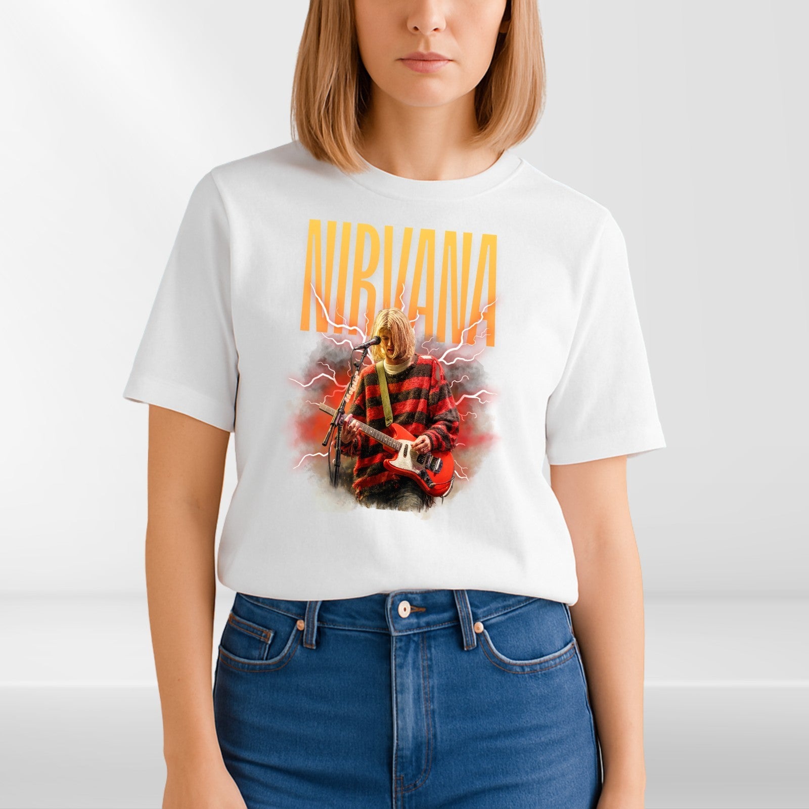 Nirvana T Shirt Kurt Cobain Guitar Grunge Rock Band Tee Unisex