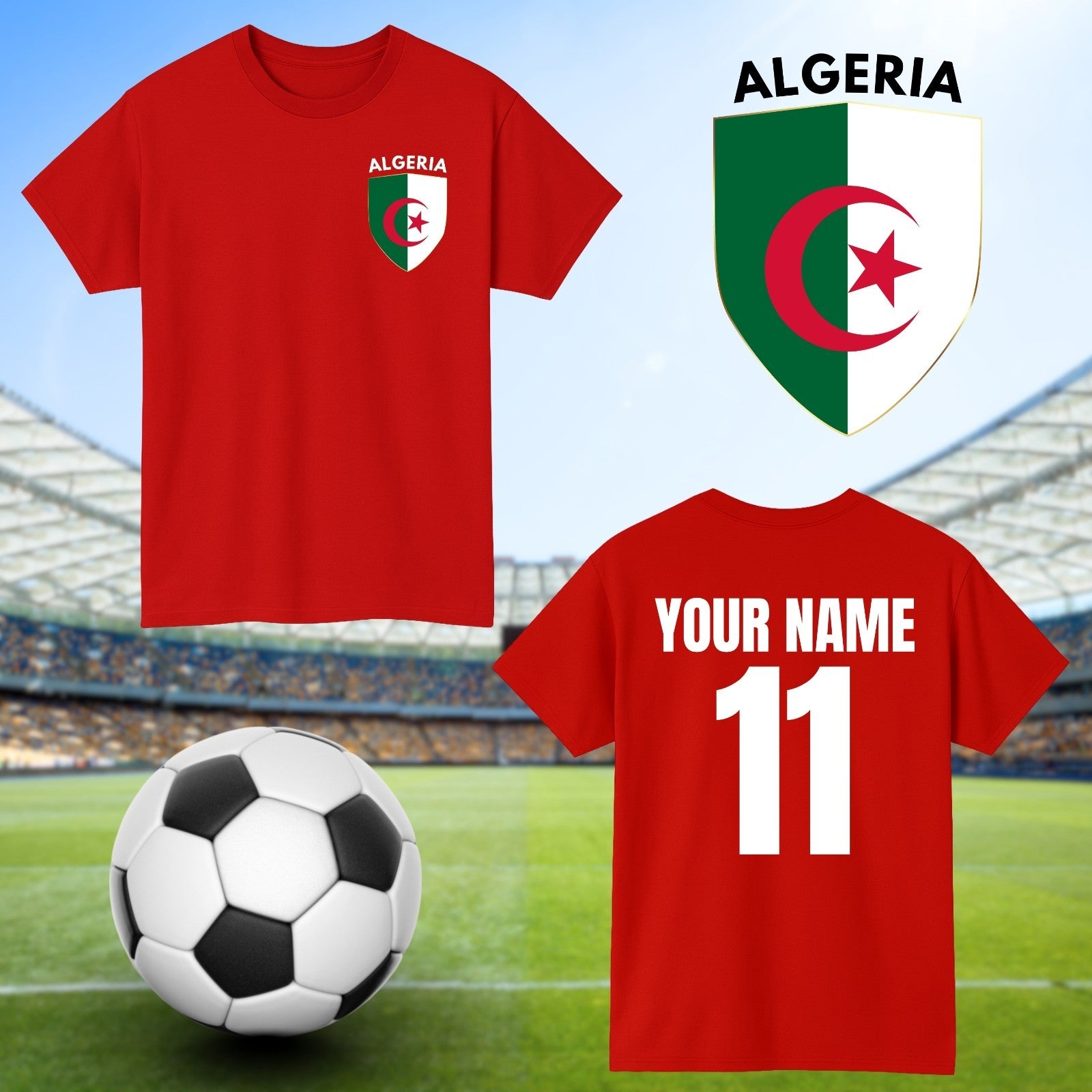 Personalised Algeria Football T-Shirt Custom Name And Number Sports Lover To