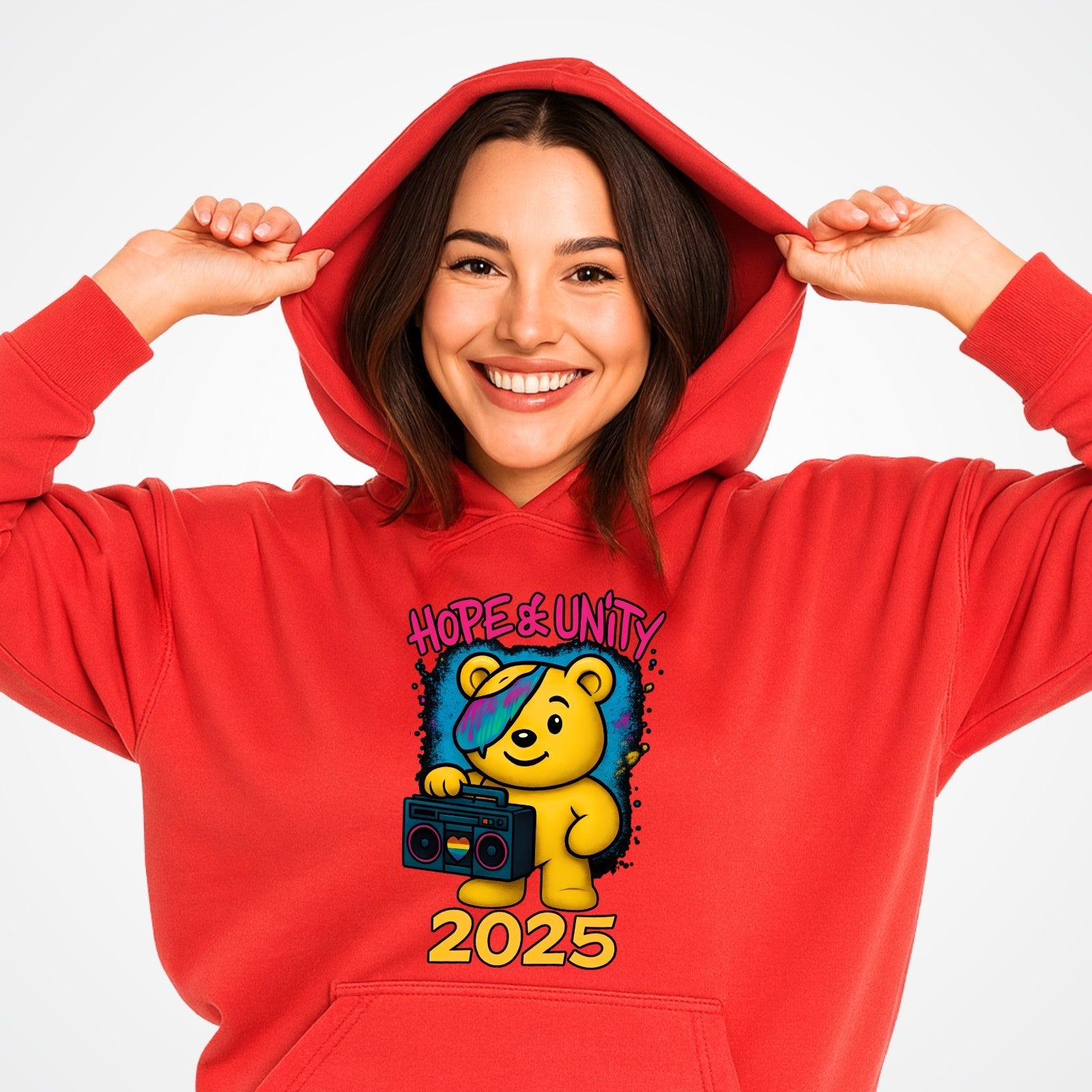 Hope & Unity 2025 Bear Hoodie | Positive Graphic Hoodie | Unisex 3Y–4XL