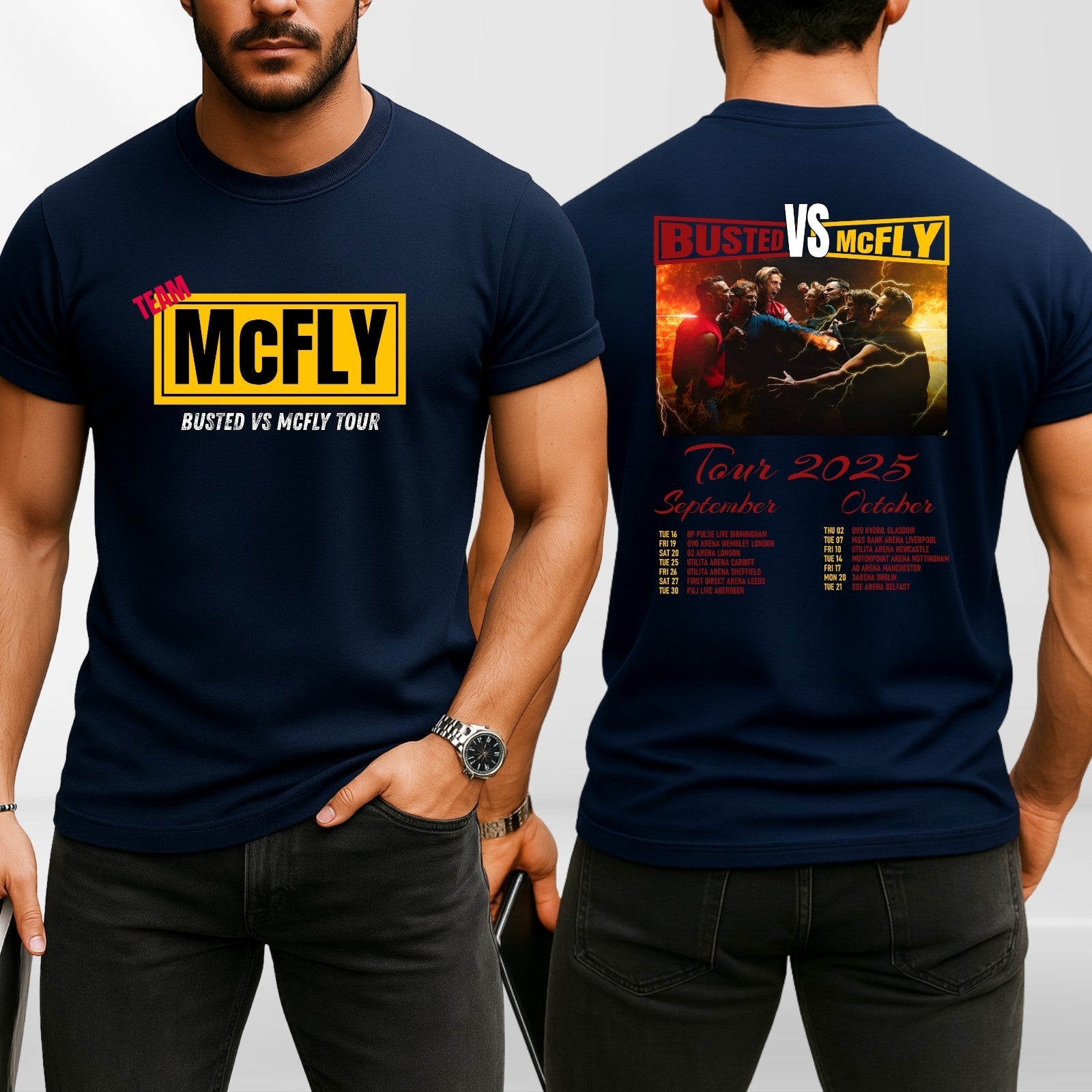 McFly vs Busted Tour 2025 T-Shirt Team McFly Band Front & Back Concert Gift Top
