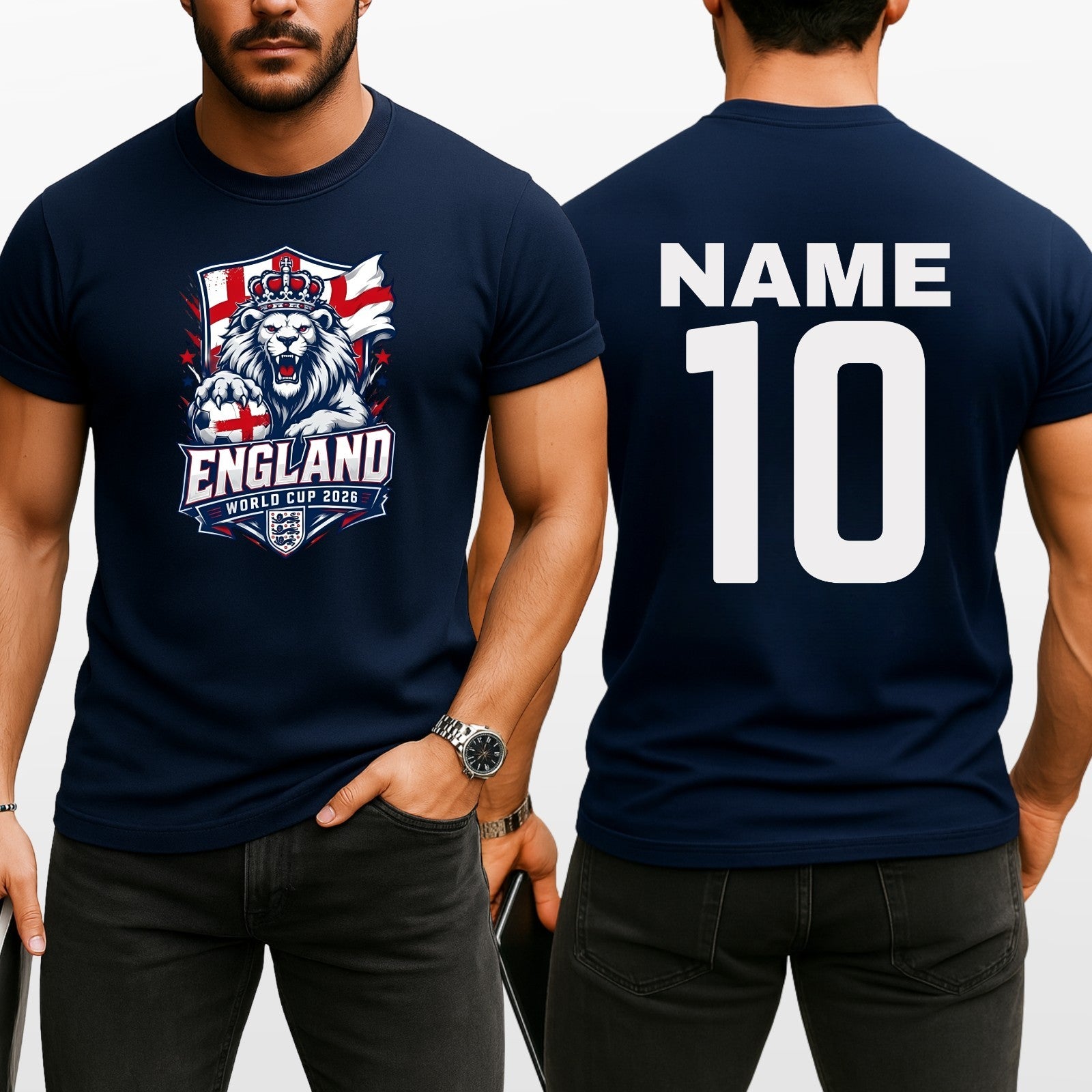 Personalised England Football T-Shirt World Cup 2026 Custom Name & Number Tee