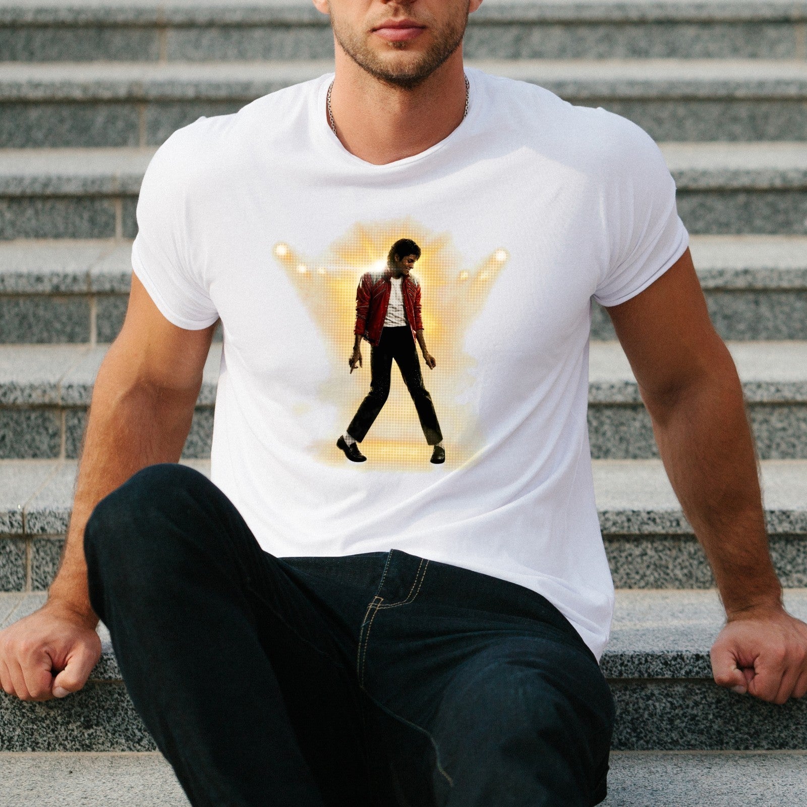Michael Jackson 80s Thriller Crew Neck T-Shirt Mens Clothing Summer Tee