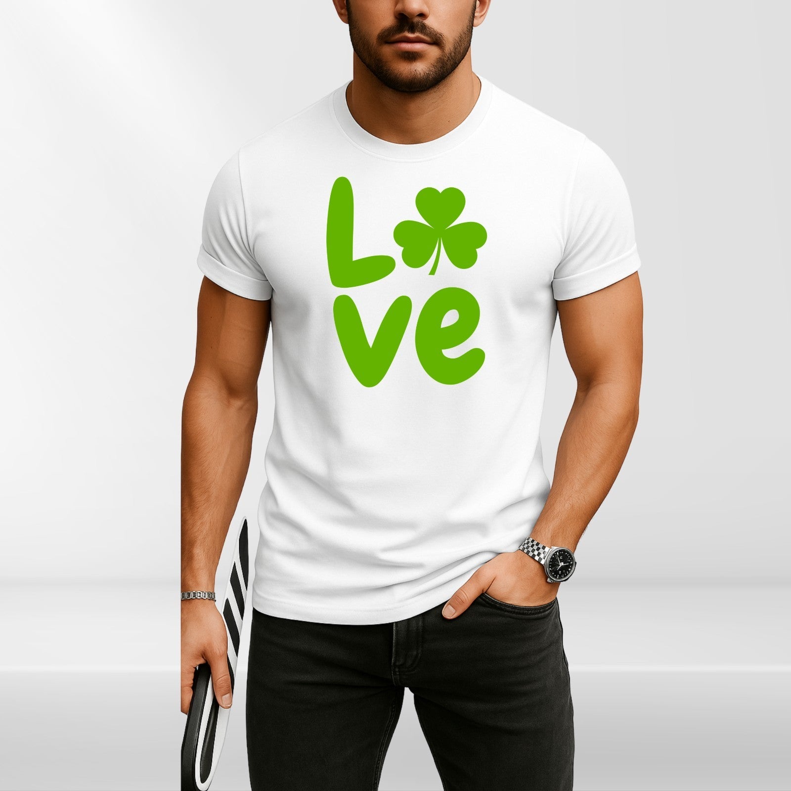 St Patricks Day Family Matching T-Shirts Love Shamrock Black Cotton Unisex