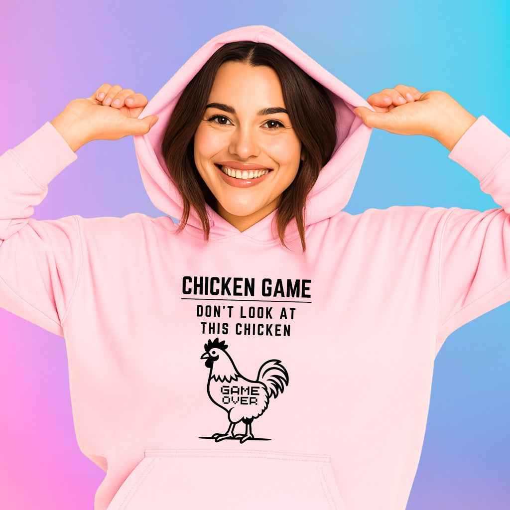 CHICKEN GAME HOODIE Dont Look Game Over Funny Novelty Hooded Jumper