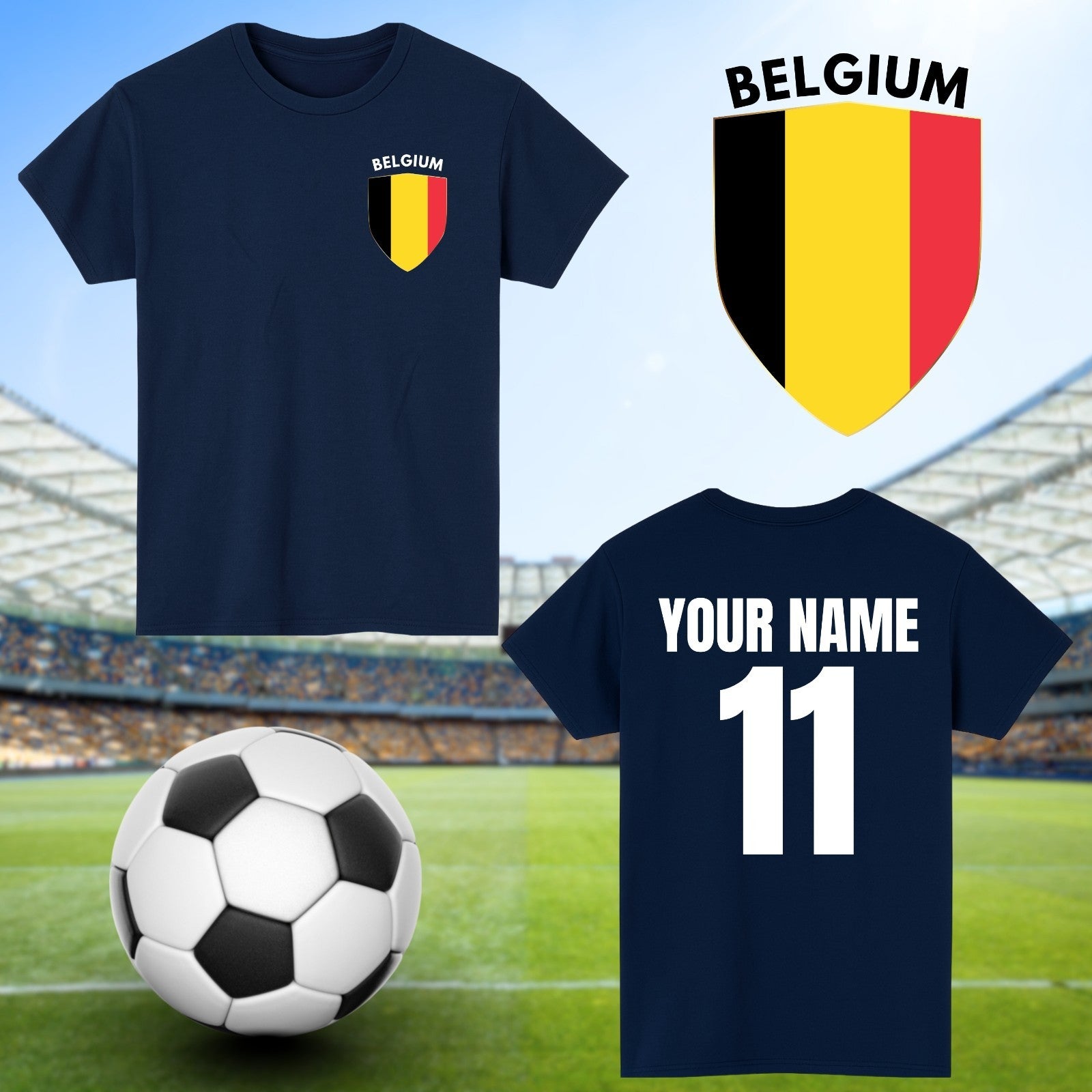 Personalised Belgium Football T-Shirt Custom Name And Number Sports Lover To