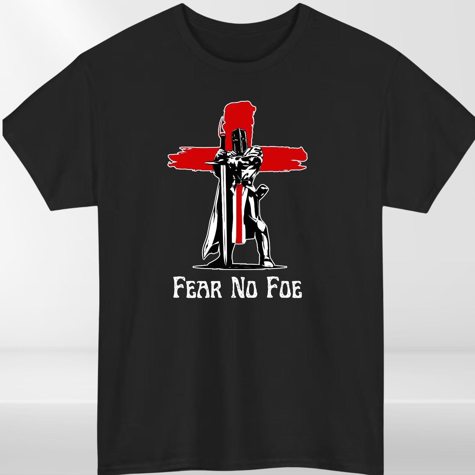 Fear No Foe Knight England Cross T-Shirt White Cotton Unisex Patriotic Top