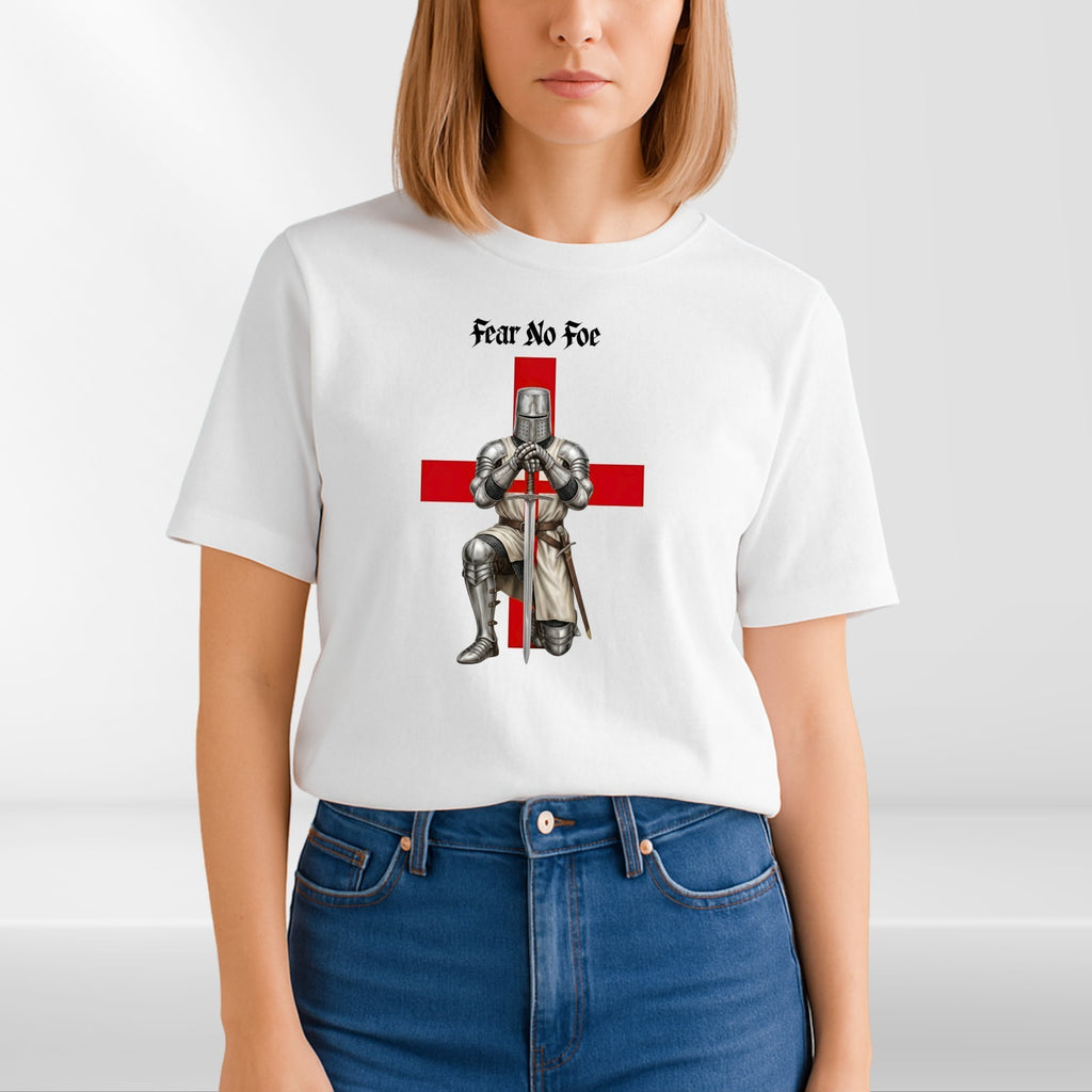 St George's Day Fear No Foe T-Shirt England Knight Cross Unisex Gift Medieval Te
