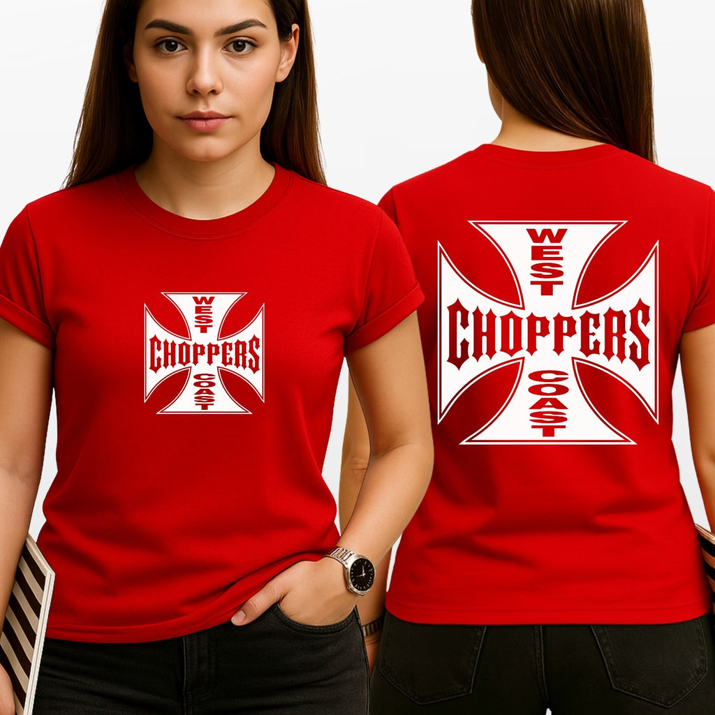 West Coast Choppers Cross Logo T Shirt Front Back Print Biker Graphic Tee