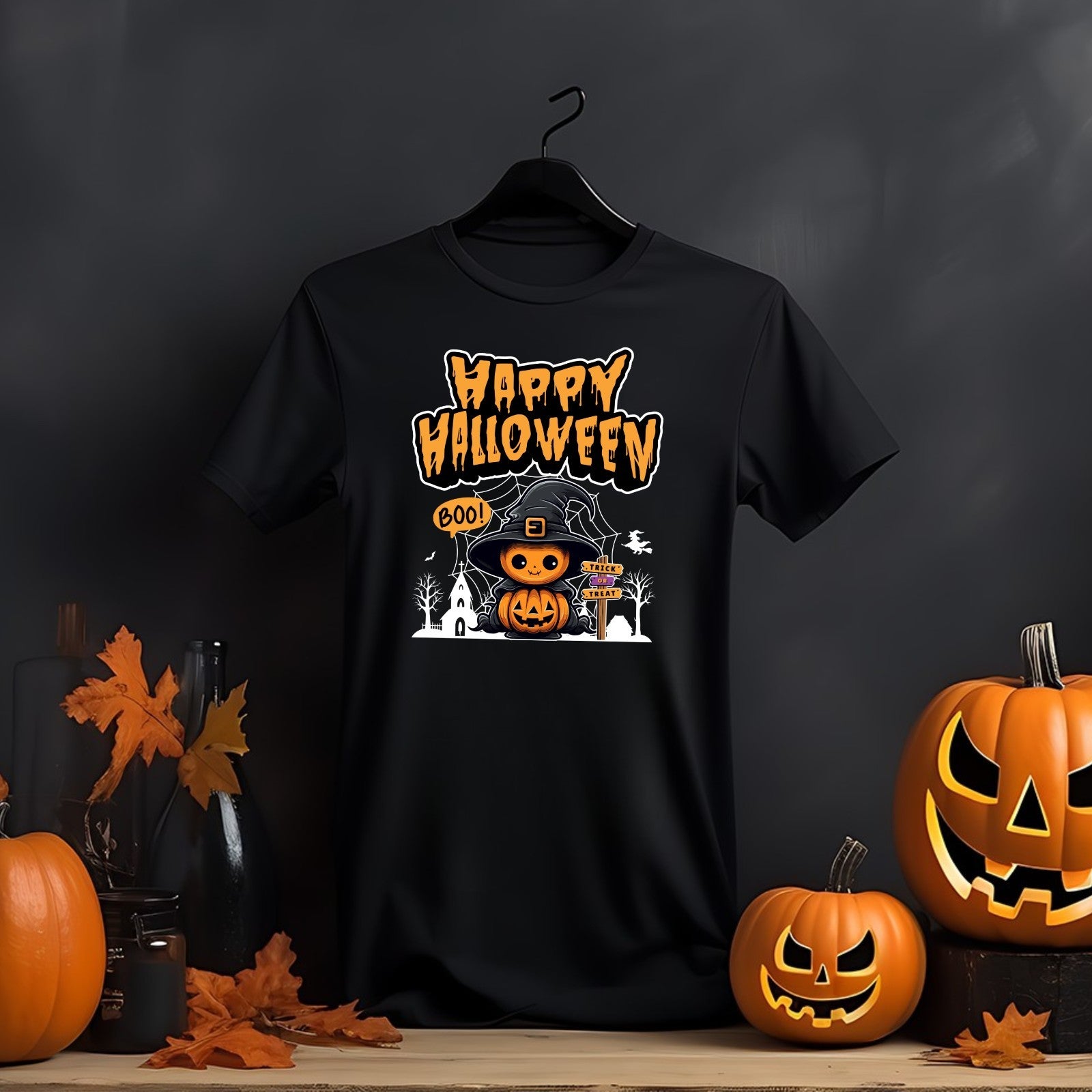 Happy Halloween T-Shirt | Pumpkin Boo Trick or Treat Tee | Spooky Funny Graphic