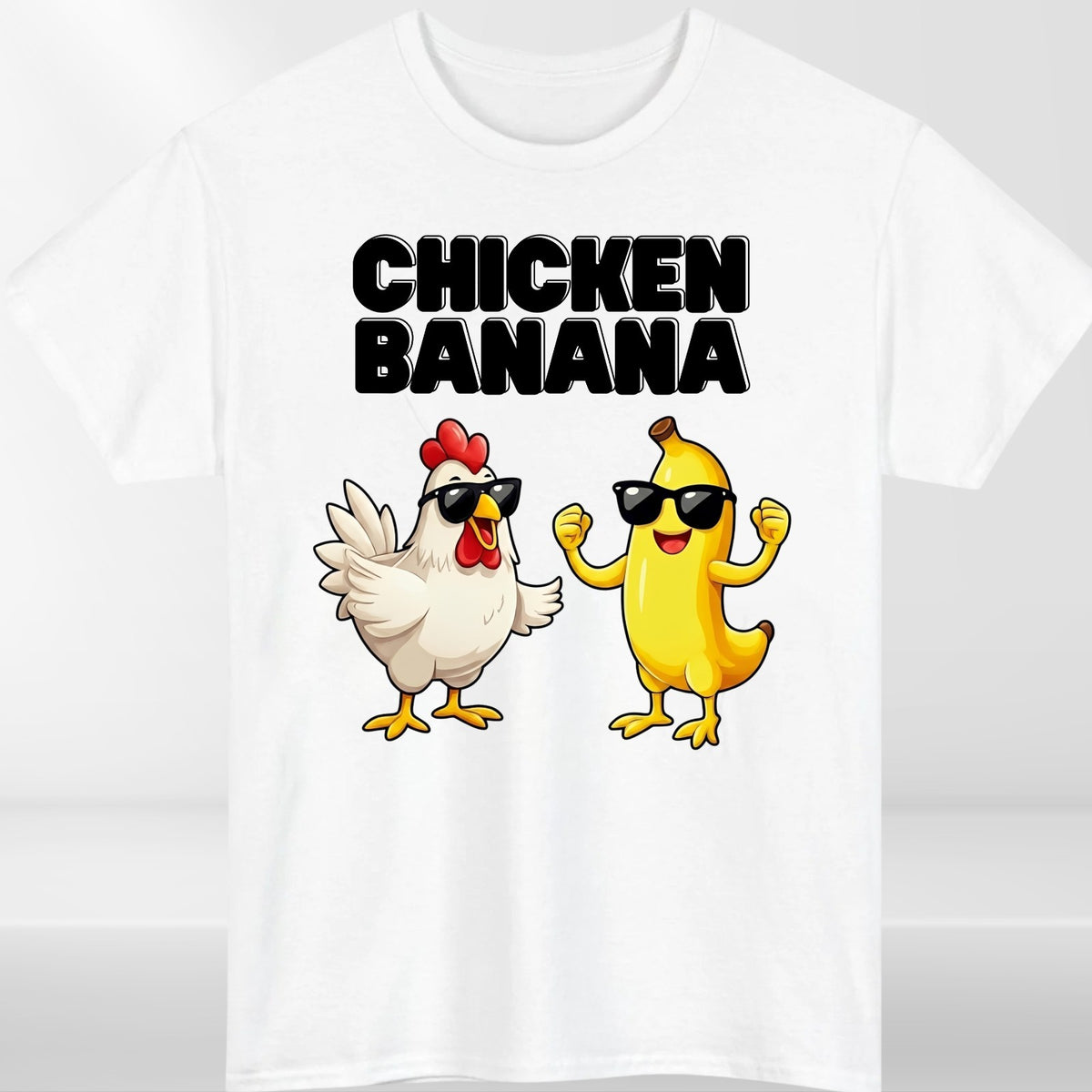 Funny Dancing Chicken Banana T-Shirt Graphic Meme Cartoon Unisex Casual Tee