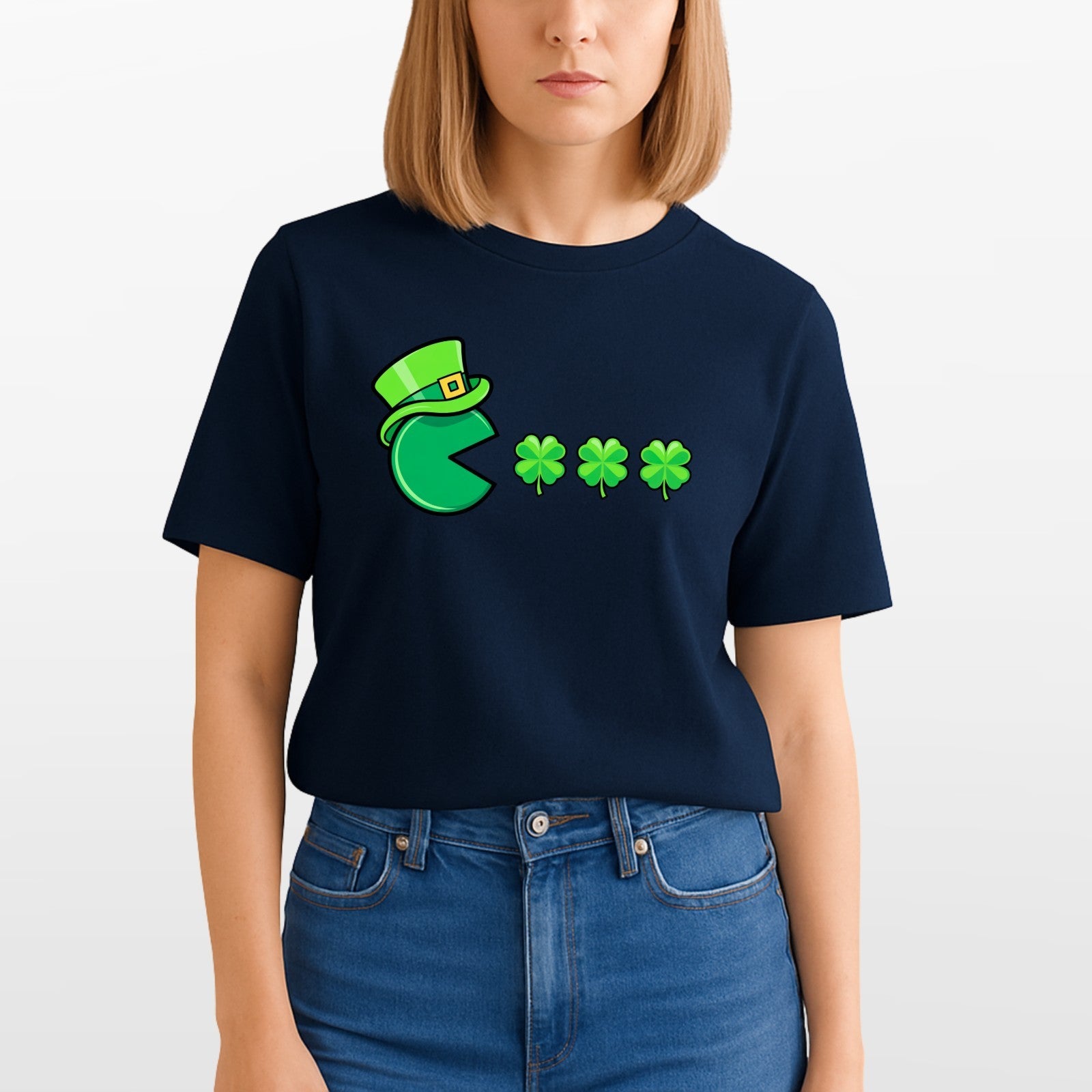 Funny Irish Pac Man Shamrock T Shirt St Patricks Day Gaming Tee Unisex